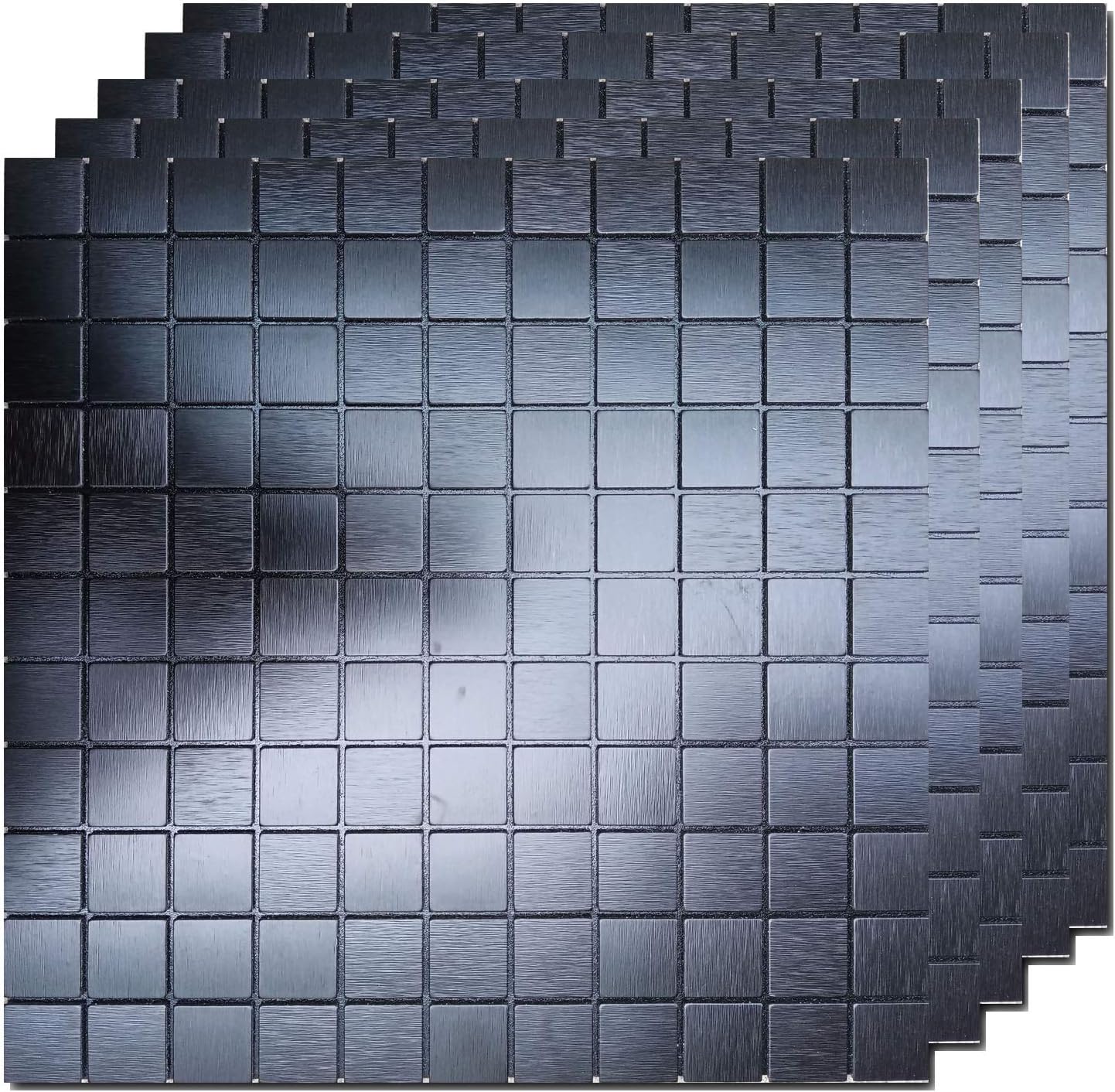 5 Sheets Self-Adhesive Aluminum Mosaic Peel and Stick Metal Tiles 3D Wall Sticker Panel Backsplash for Kitchen & Bathroom (12"x12" Bronze) (Black)