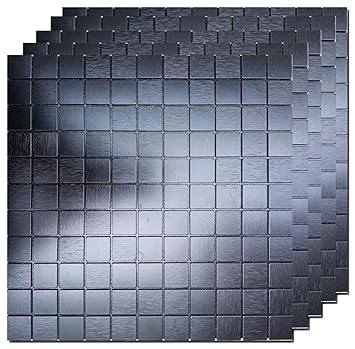 5 Sheets Self-Adhesive Aluminum Mosaic Peel and Stick Metal Tiles 3D Wall Sticker Panel Backsplash for Kitchen & Bathroom (12
