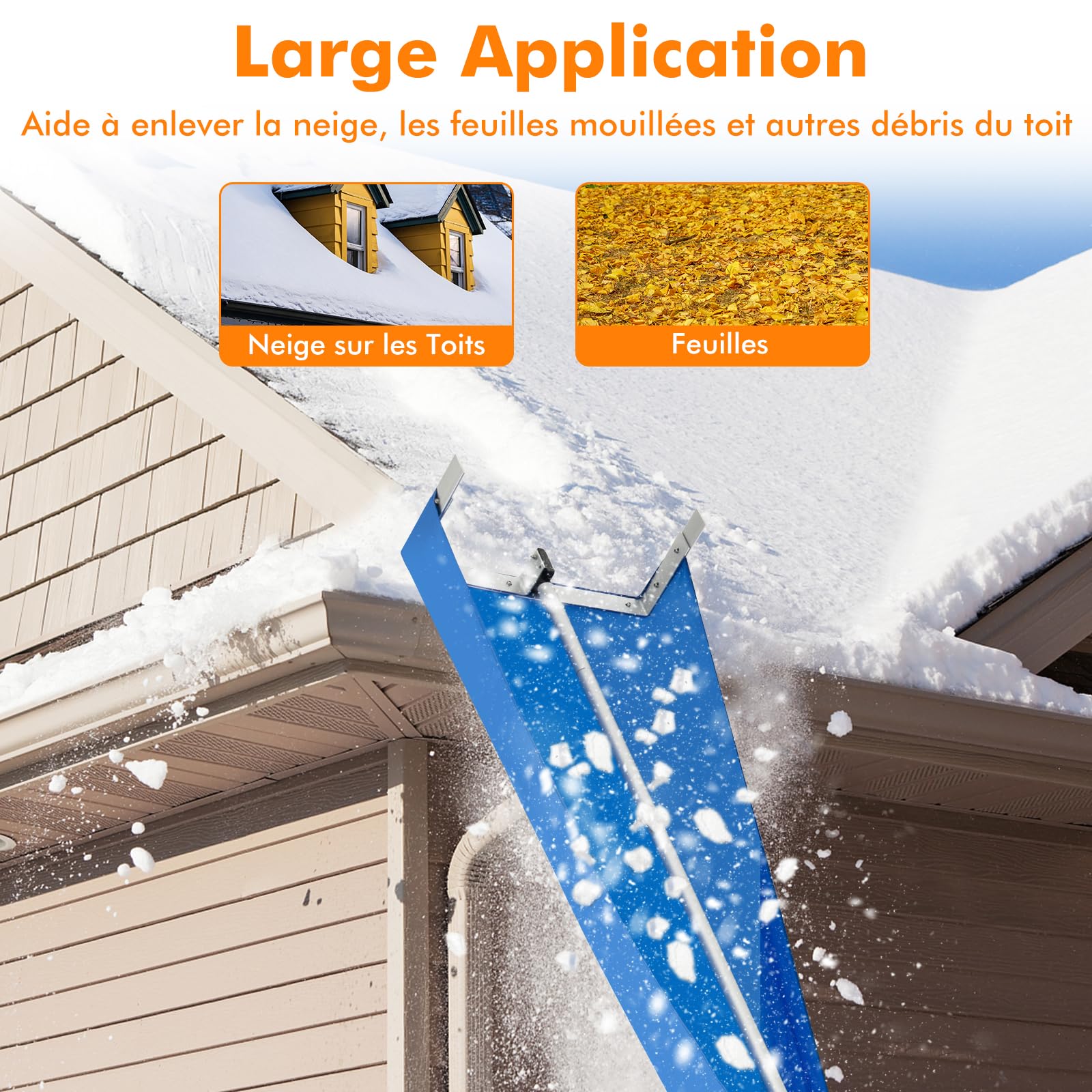 GOPLUS Râteau à Neige pour Toit, Outil de Déneigementen Aluminium de 193-619 CM avec Tige Ajustable, Roues, Râteau Léger pour Toit de Maison, Neige sur Voiture, Feuilles Humides (170-608 cm)