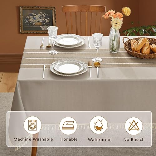 Miniatura 9 de Cosmine Mantel rectangular, mantel de poliéster de granja, mantel impreso lavable con borla, mantel decorativo oblonga para cocina, vacaciones (hoja