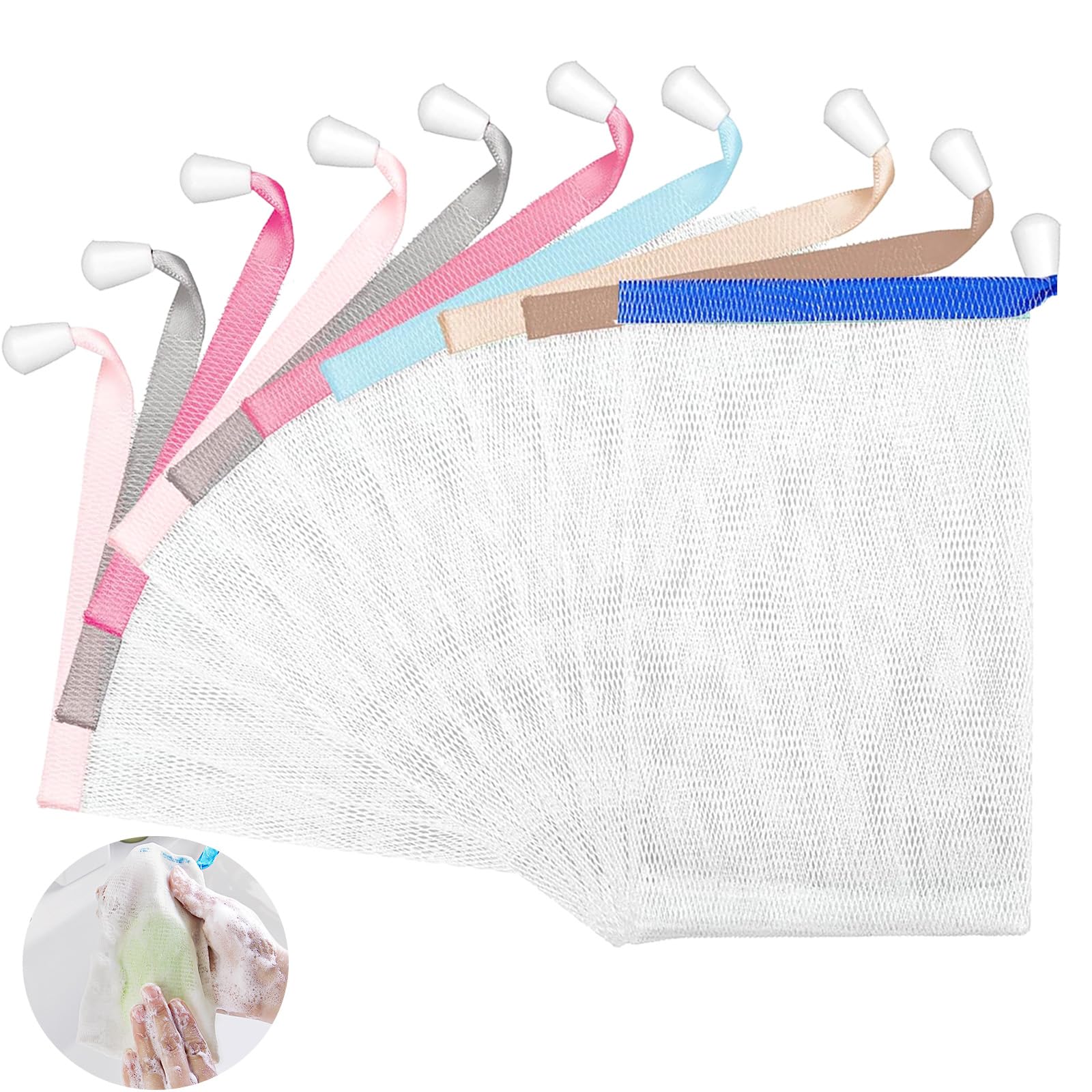 10 PCS Soap Bag Soft for Shower, Mesh Soap Bar Bag Net with Drawstring Hangable, Double-Layer Soap Saver Bag, Soap Pouch Saver for Foaming and Drying
