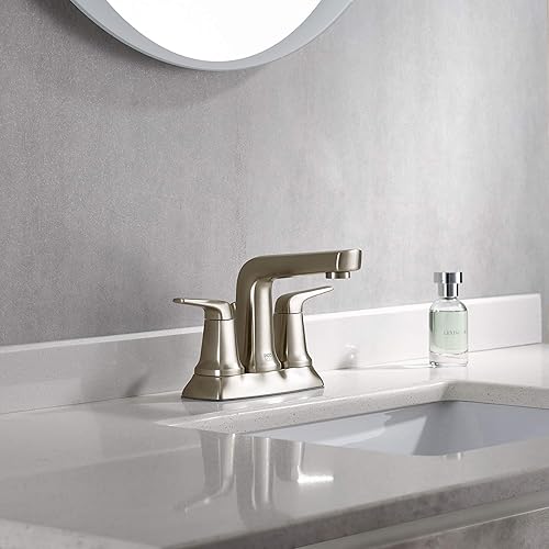 Miniatura 3 de Modern 4 inch Centerset Bathroom Sink Faucet Brushed Nickel, Two-Handle Center Set Lavatory Vanity Sink Faucet 3 Holes with Metal Lift Pop Up Drain