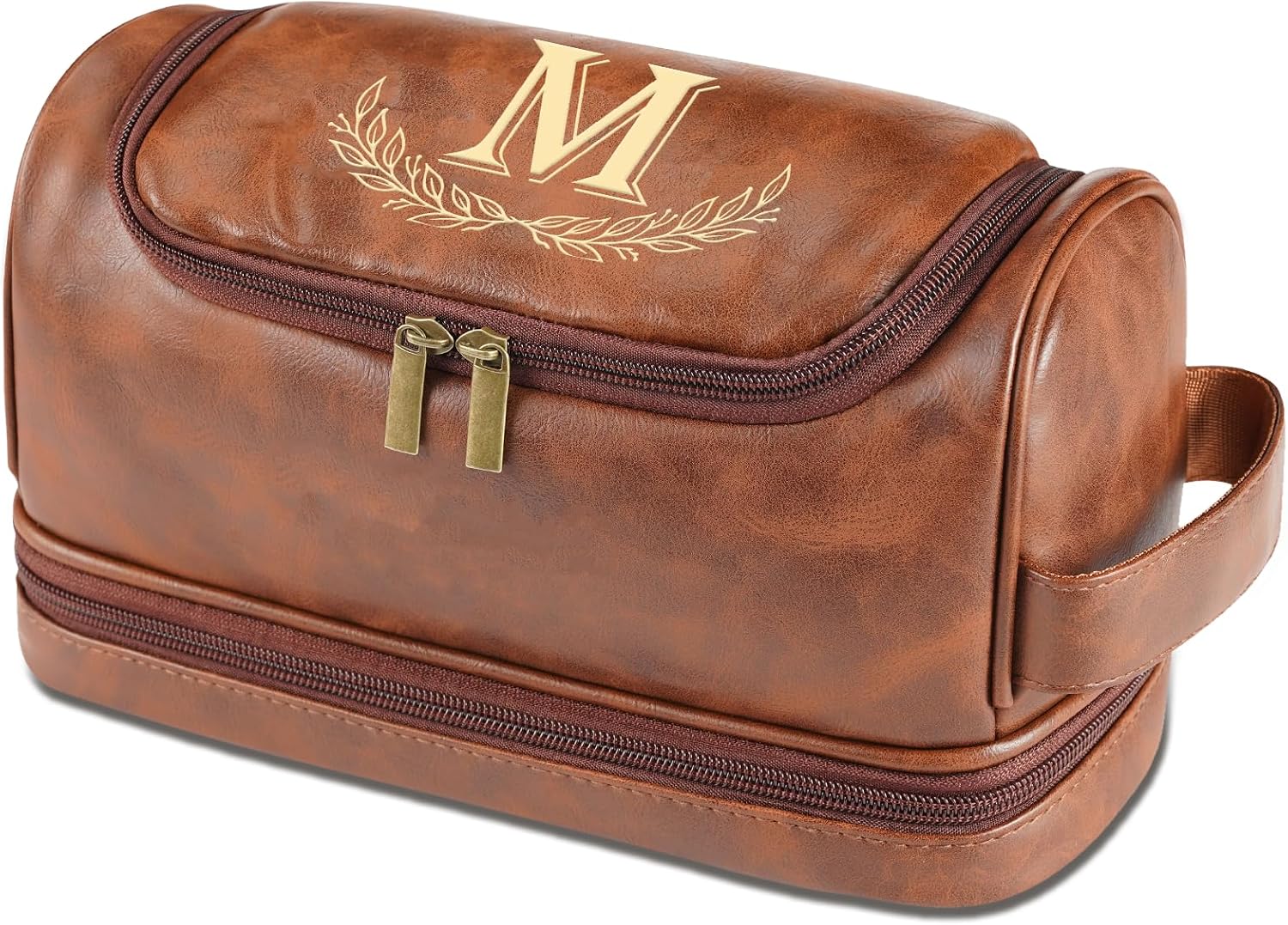 Sparklove Personalized Gifts for Men -Personalized Initial Toiletry Bag with Laser Engraved Monogram - Leather Travel Kit Shaving Organizer - Unique Present for Him, Husband, Boyfriend, Dad