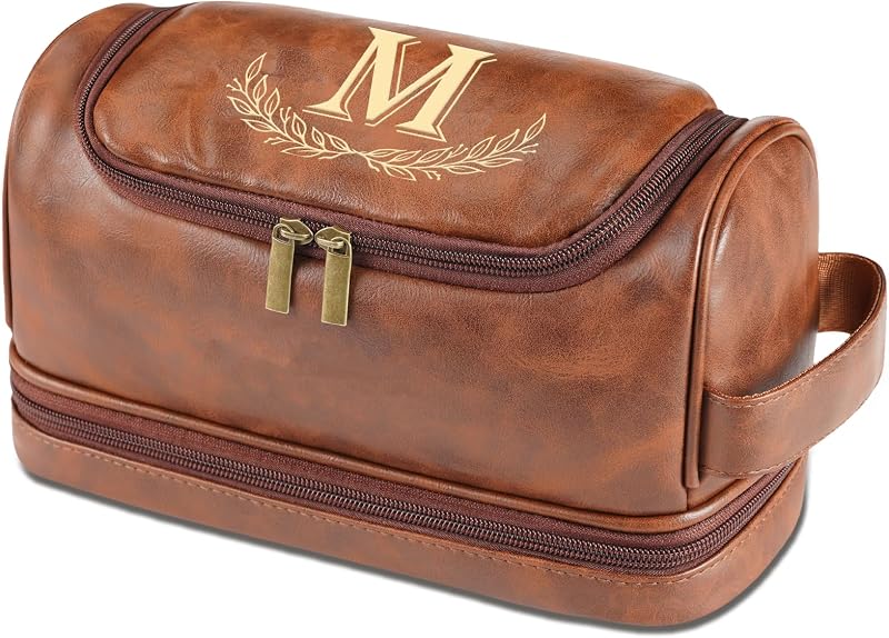 Necessaire de viagem Sparklove em couro sintético, marrom-avermelhada, com gancho e zíper