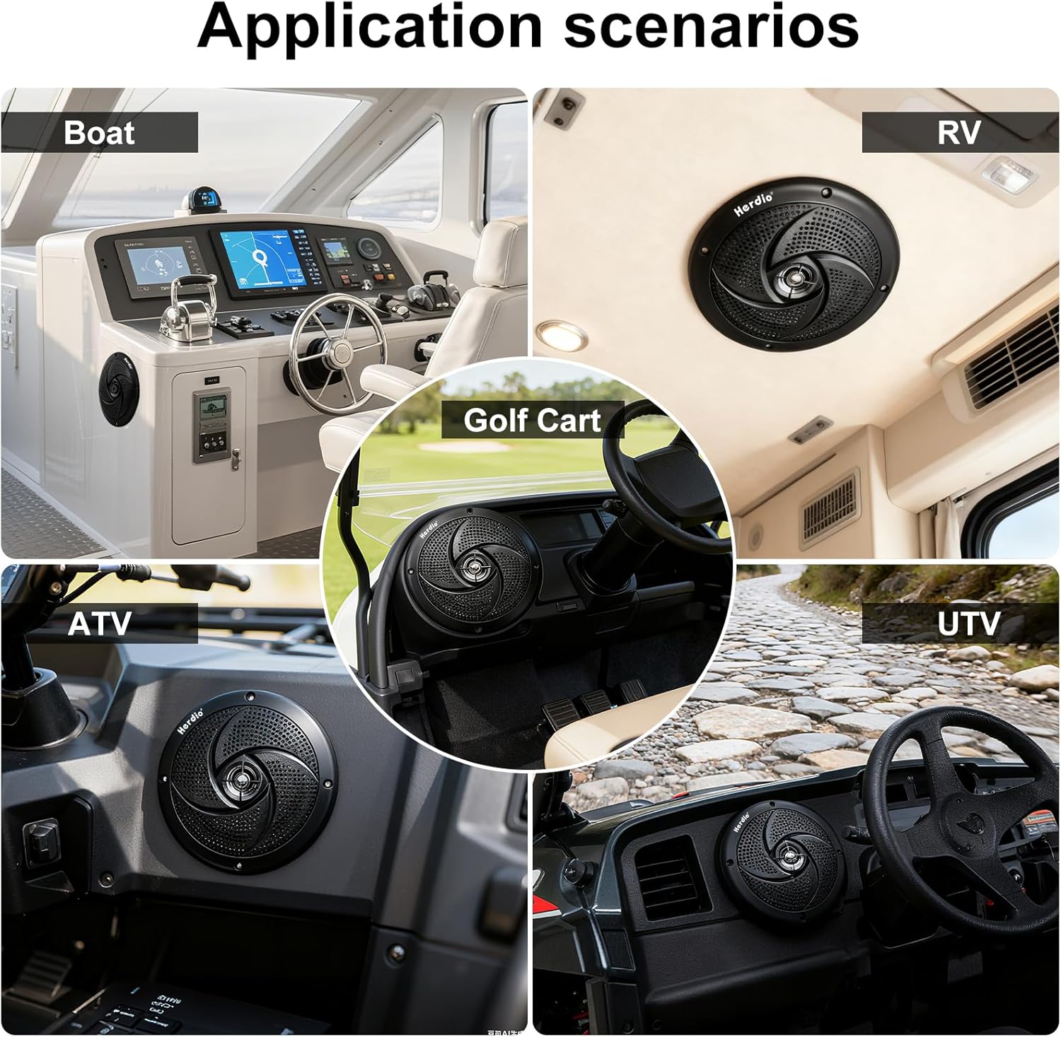 Herdio 6.5 Inch 240W Waterproof Marine Speakers - 2 Way Weather Resistant with LED Lights, and Low Profile Slim Style Suitable for Boat, RV, ATV, UTV, Golf Cart (1 Pair, Black) - Image 6