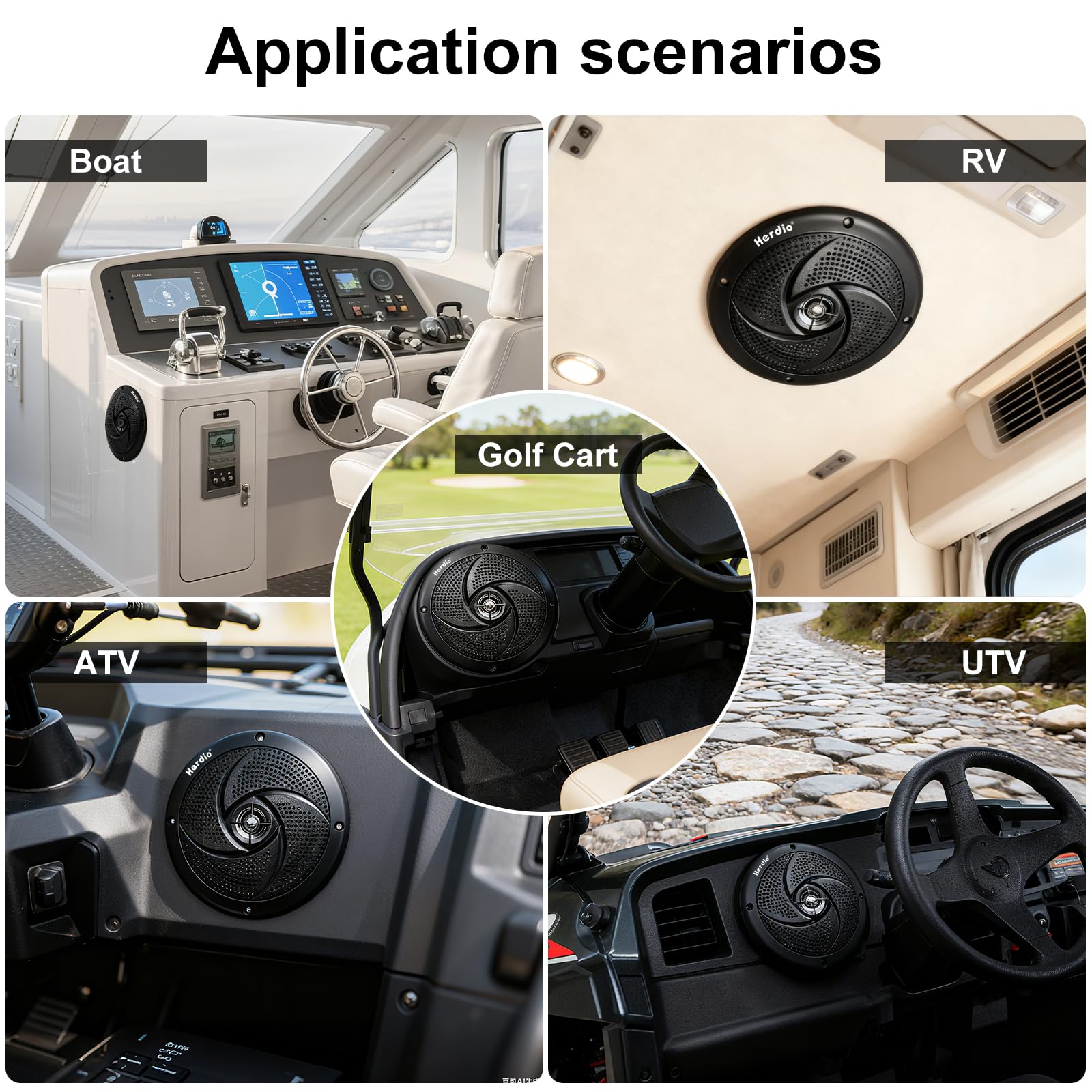 Herdio Altavoces Marinos, 4 Pulgadas, 2 vías, Impermeables y Resistentes a la Intemperie, con Luces LED, Potencia de 100 W y Estilo Delgado de Perfil bajo, 1 par (Negro)