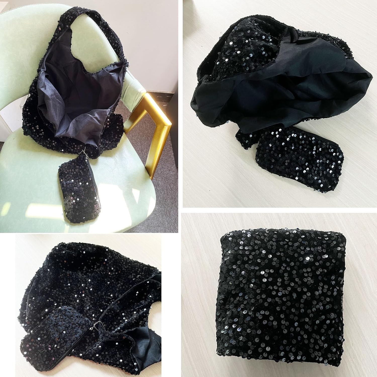 Womens Sequin Tote Bag, Sparkly Shoulder Bag, Elegant Handbag, Large Capacity Shopping Bag Matching Coin Purse - Image 4
