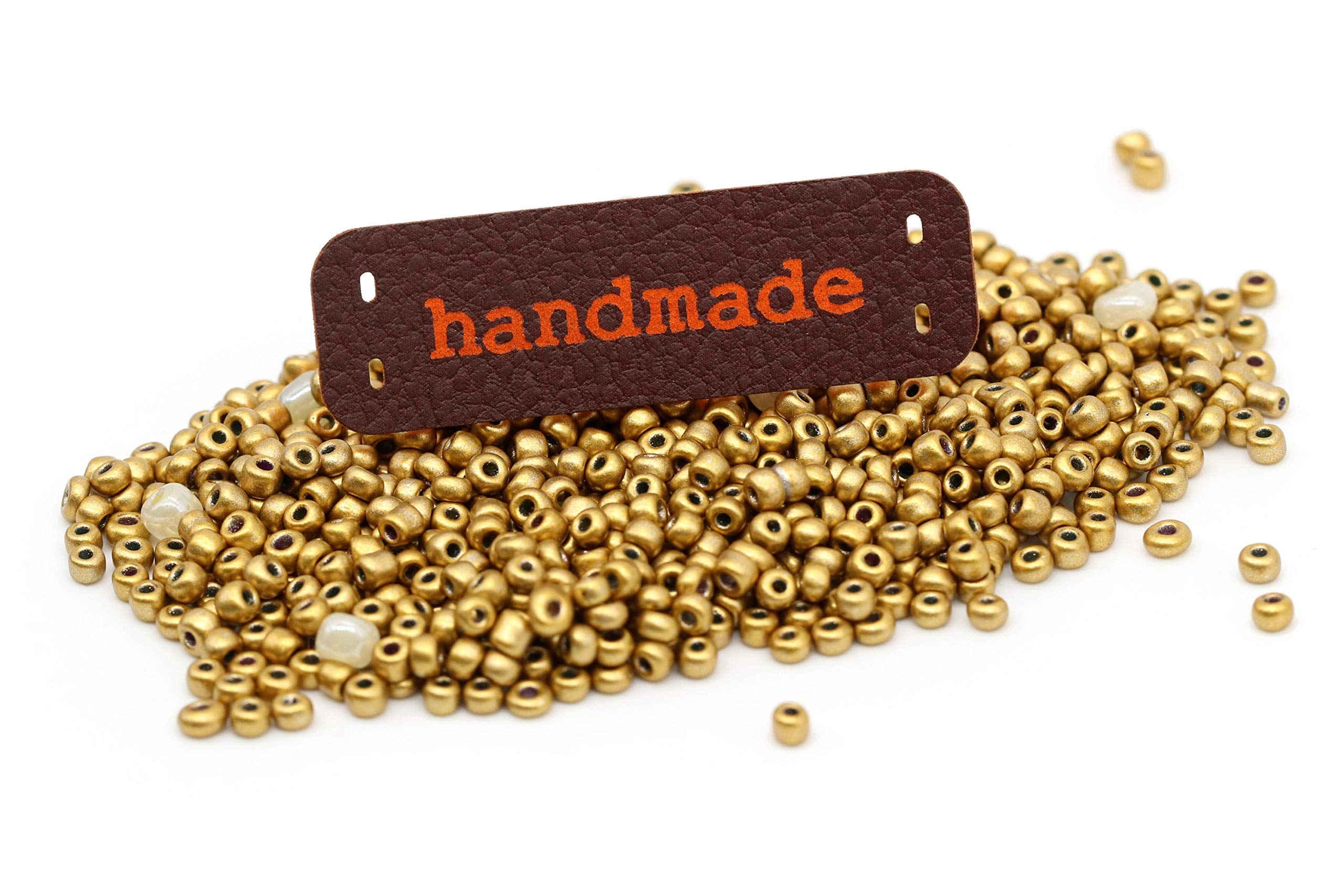 3DP Handmade Etichette Personalizzate PU Piane - Arancione-Marrone MOD HMC - Etichette rettangolari Etichette Handmade da Cucire Fatto a Mano in Italiano (30 Pezzi - Testo Personalizzato)