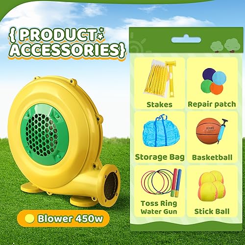 Miniatura 8 de Bounce House - Castillo inflable de salto para hámster con soplador, pozo de bolas, juego objetivo, anillo de lanzamiento, borde de baloncesto para