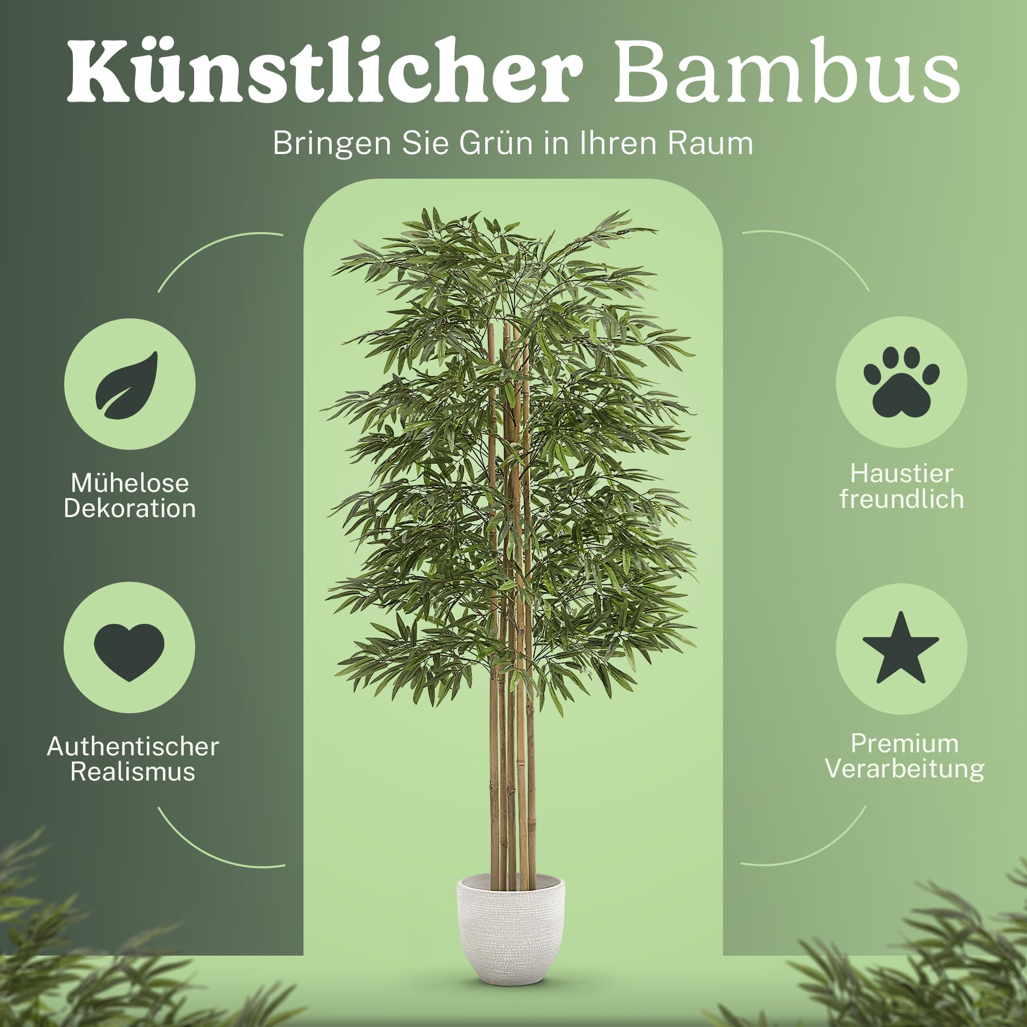 Maia Shop | Künstlicher Bambus | Künstlicher Baum | Maße: 180 x 80 cm | Künstliche Pflanzen | Fake Plant | Plastik Pflanze | Deko | Deko Wohnzimmer
