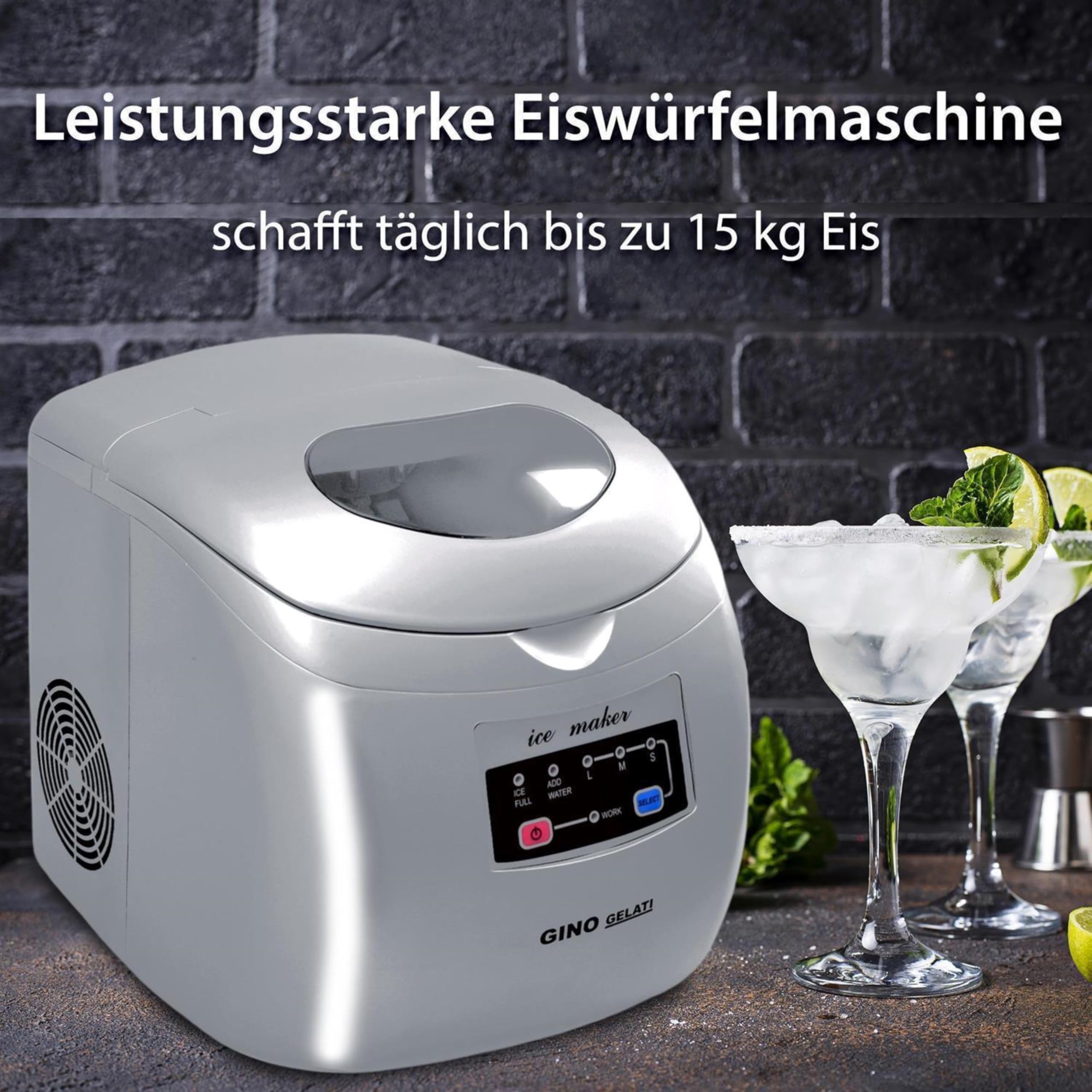 Syntrox Germany Eiswürfelmaschine Eiswürfelbereiter Eiswasser Edelstahl Bolavi, 15 kg Eiswürfel pro Tag, für Zuhause und Gewerbe, mit LED, 150 Watt, Sichtfenster