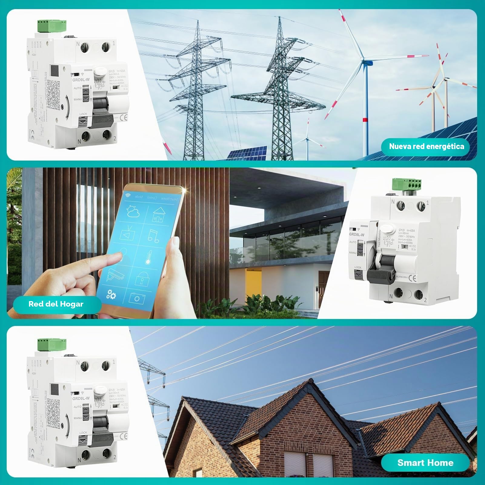Jadeshay Diferencial Superinmunizado, Disyuntor Inteligente GRD9L-W 2P Diferencial 40A 30ma WiFi Reconectador RCCB Dispositivo de Recierre con Control Remoto
