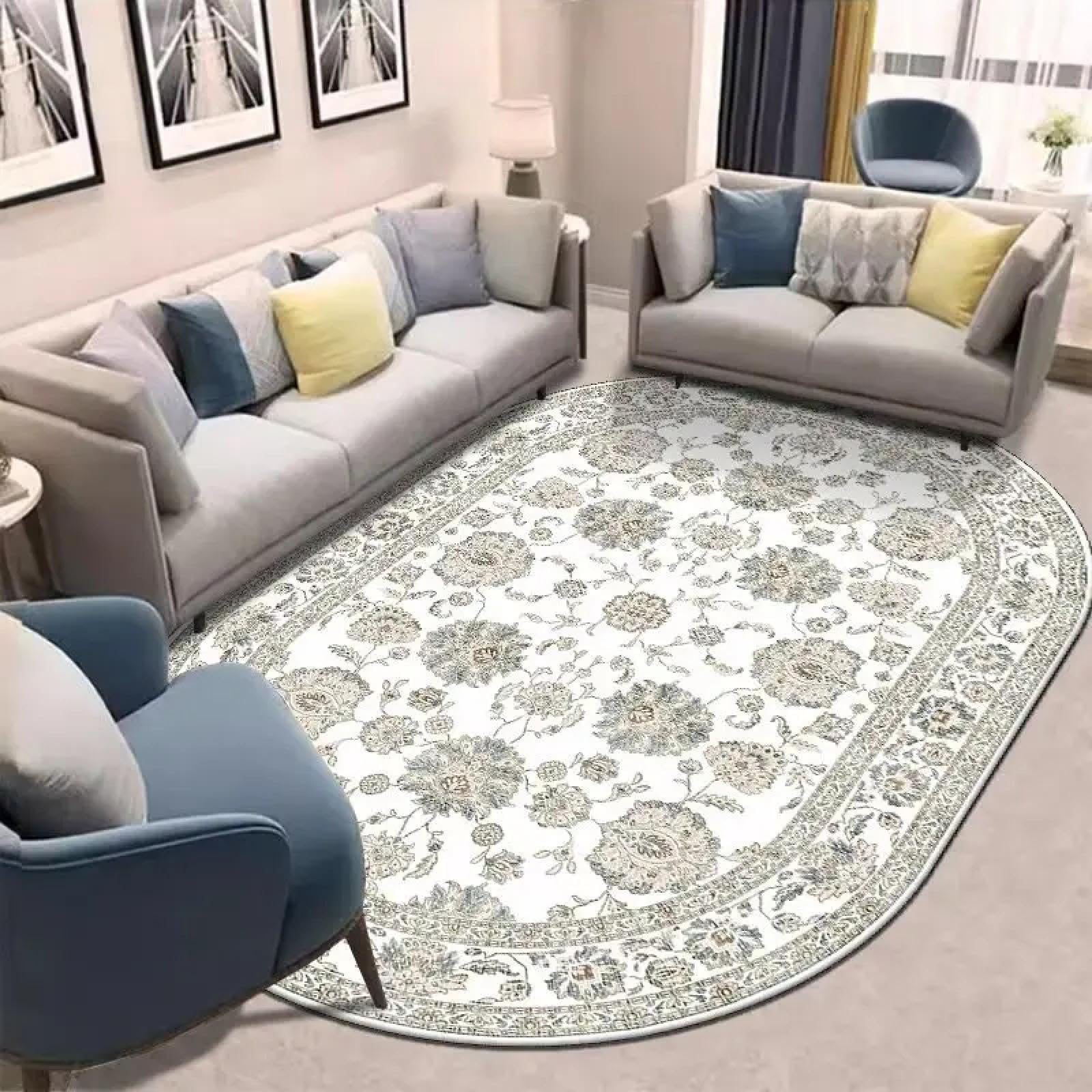 Tapis ovale pour salon lavable flanelle anti tache retro