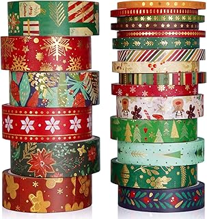 Huryfox Christmas Holiday Washi Tape - 21 Rolls Winter Washi Gold Foil Duct Tape Snowflake Deer Tree Stripe Decorative Bulk Set for DIY Crafts Scrapbooking Journal Present Christmas Gifts Wrapping