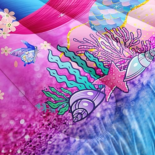 Miniatura 5 de Juego de edredón de mariposa de sirena, tamaño individual, juego de ropa de cama de cuento de hadas, conchas marinas y hierba, colorido juego de