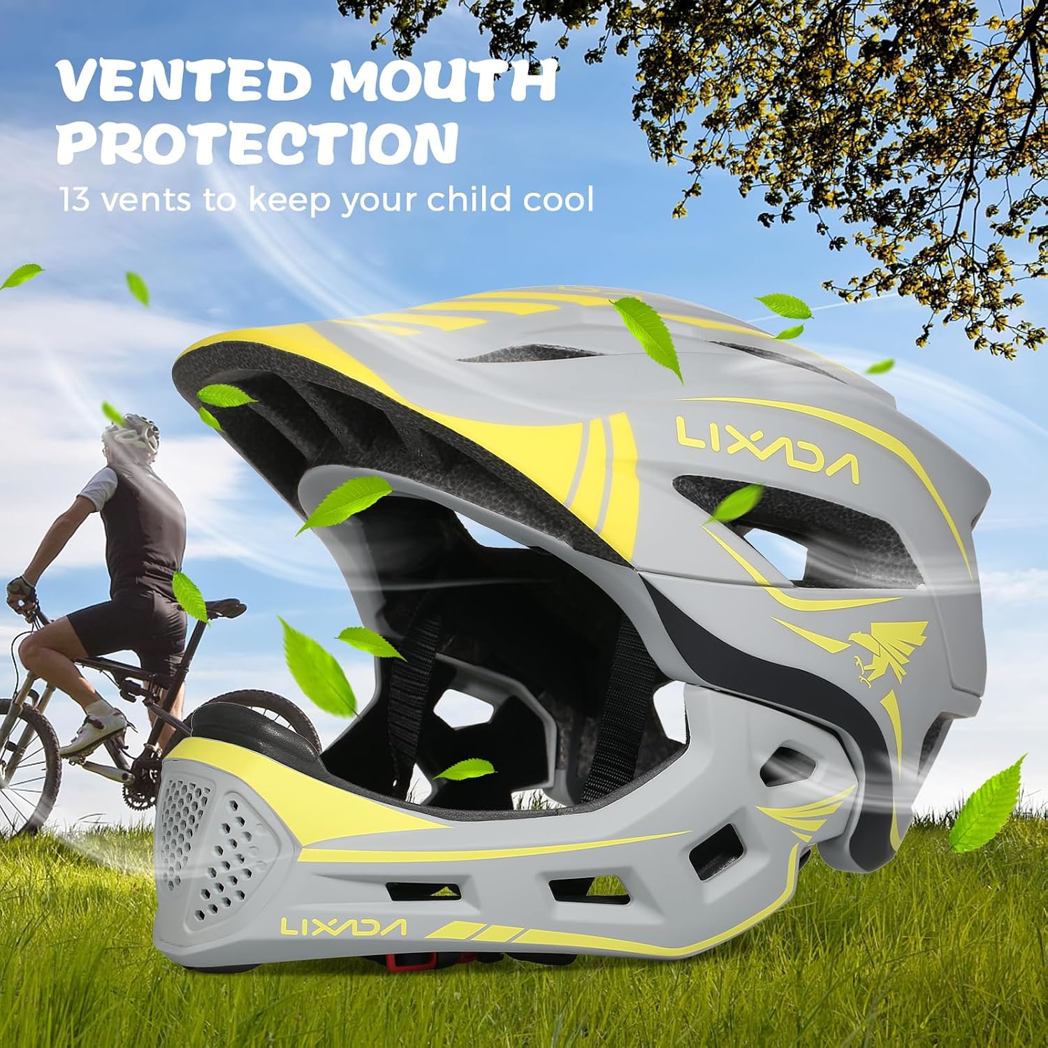 Lixada Kids Cycling Helmet Detachable Full Face Helmet Adjustable Cycling Helmet for Children Bicycle, Skateboard, Scooter, Protective Gear (20.5-22 Inches)