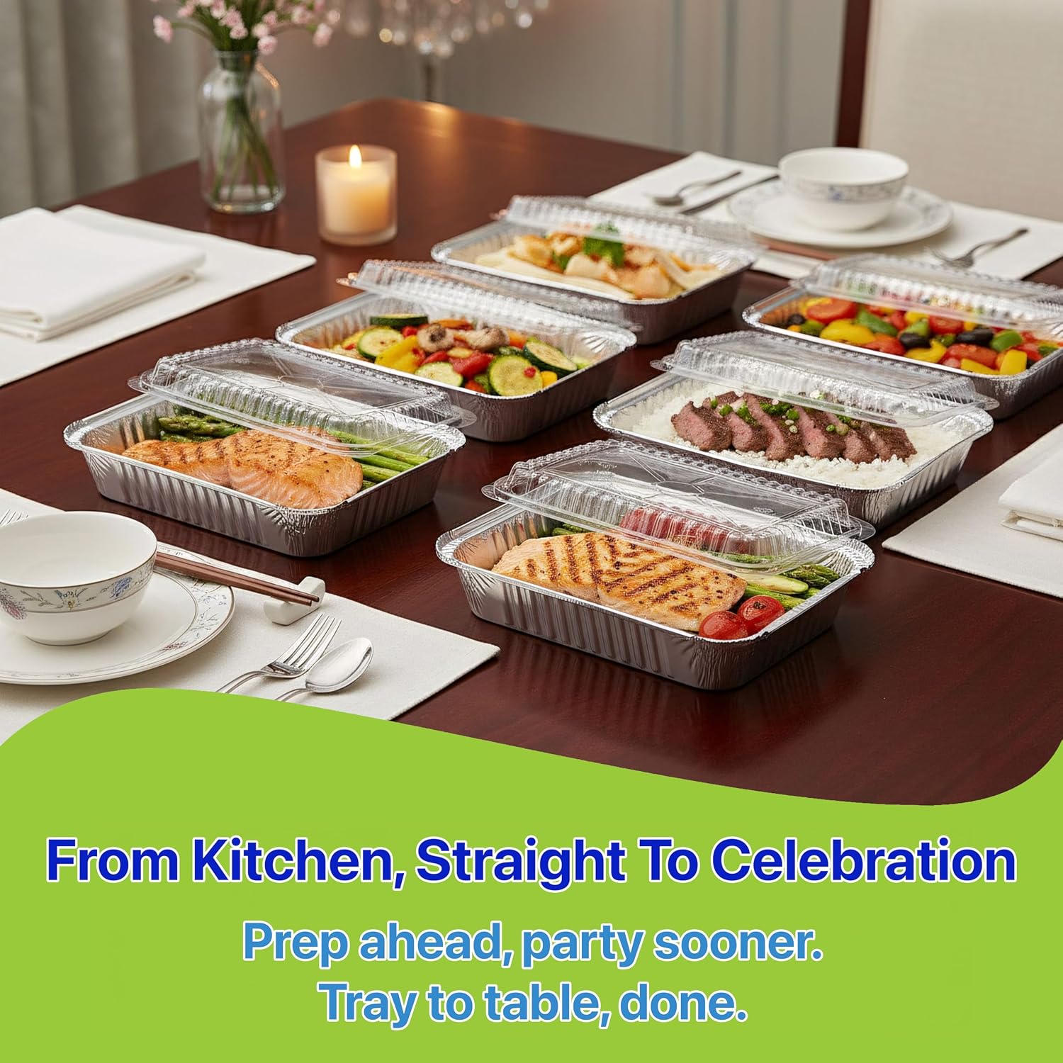 Rectangular Aluminum Foil Pans With Clear Dome Lids [1.50 lb] x [25 Set] Disposable Take‑Out Containers for Catering, Meal Prep, Freezer and Oven‑Safe Food Storage (25 Pack, 1-1/2 lb)