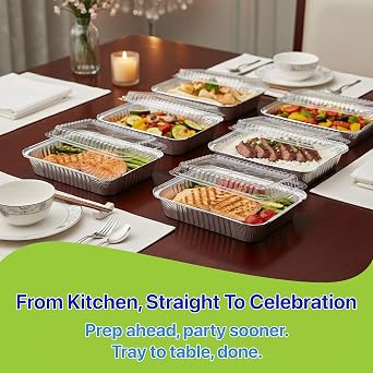 Rectangular Aluminum Foil Pans With Clear Dome Lids [1.50 lb] x [10 Set] Disposable TakeOut Containers for Catering, Meal Prep, Freezer and OvenSafe Food Storage (10 Pack, 1-1/2 lb)
