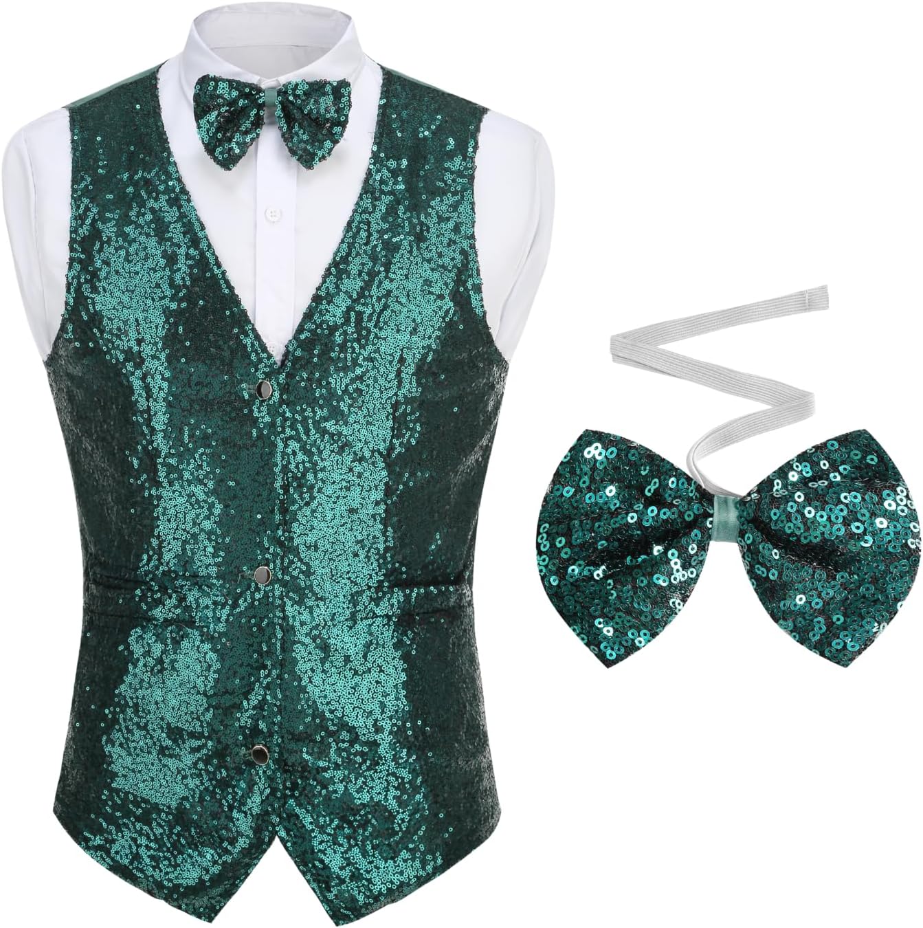 Sequin Suit Tuxedo Vest Men with Bows Ties, Formal Daily Disco Party