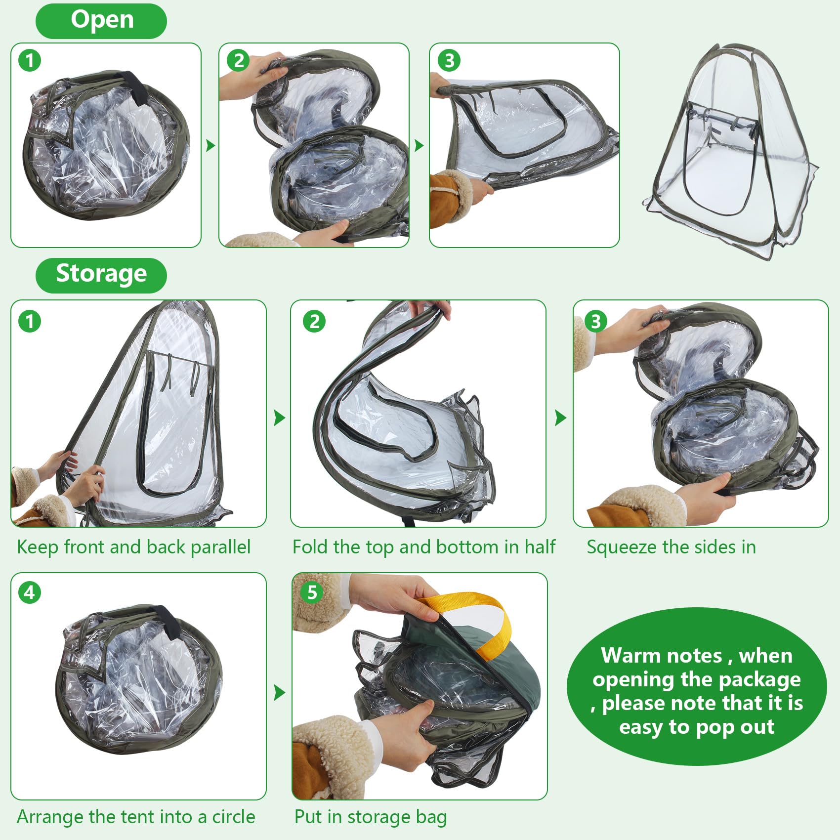 DEDU Cubierta de invernadero emergente, pequeña tienda de campaña transparente portátil de 68 x 68 x 78 cm con 4 clavos fijos y herramientas, 3 piezas de mini tienda de invernadero de PVC para plantas