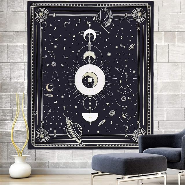 KissDate Moon Tapestry,Moon with Stars Psychedelic Romantic Wall Hanging Tapestry Beach Blanket,Art Decoration for Bedroom and Living Room(130x150cm)
