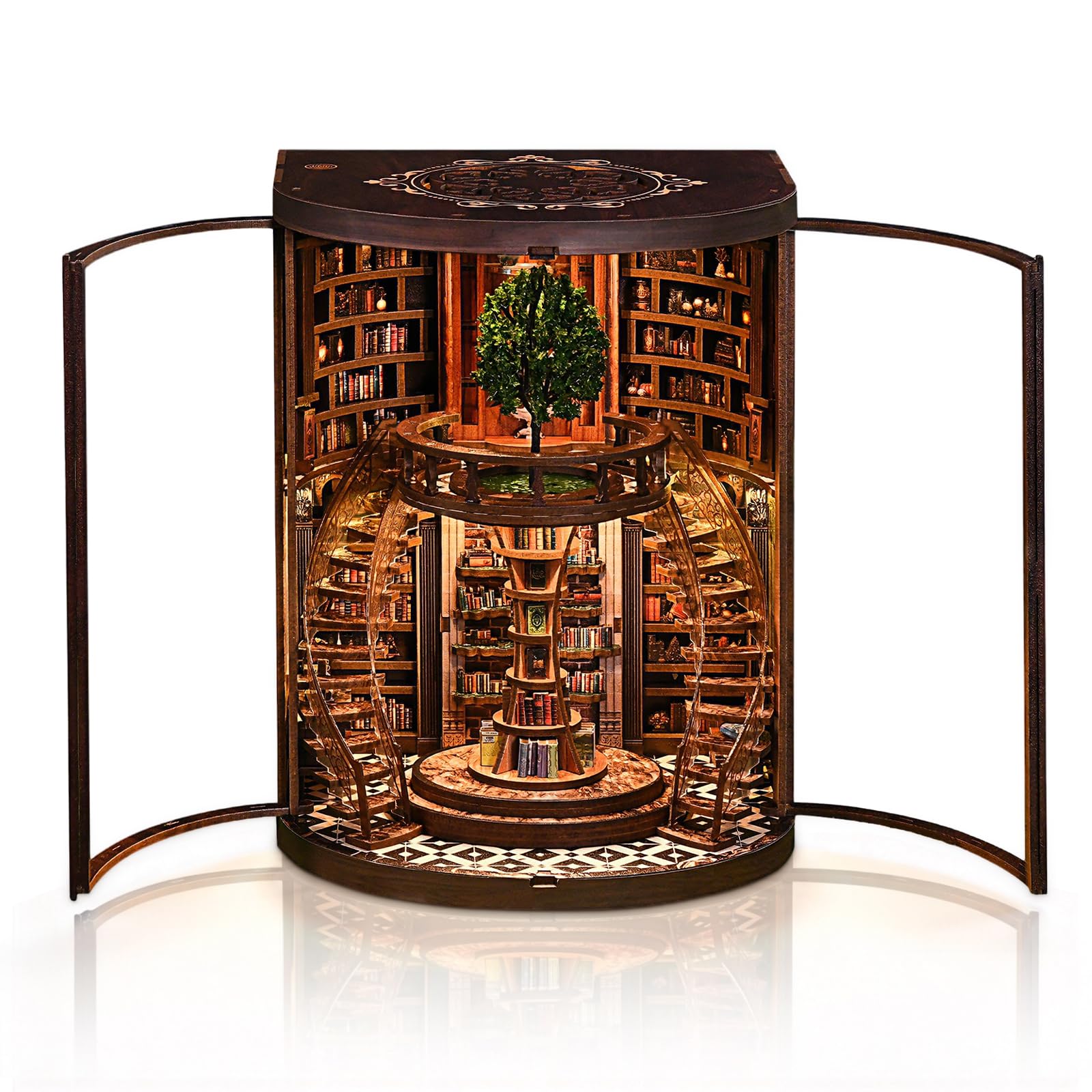 Cuteefun Casa de Muñecas en Miniatura Biblioteca con LED Cálido, Kit Book Nook DIY de Madera para Amantes de Libros, Regalo Cumpleaños Navidad, Decoración del Hogar (Wisdom Rings)