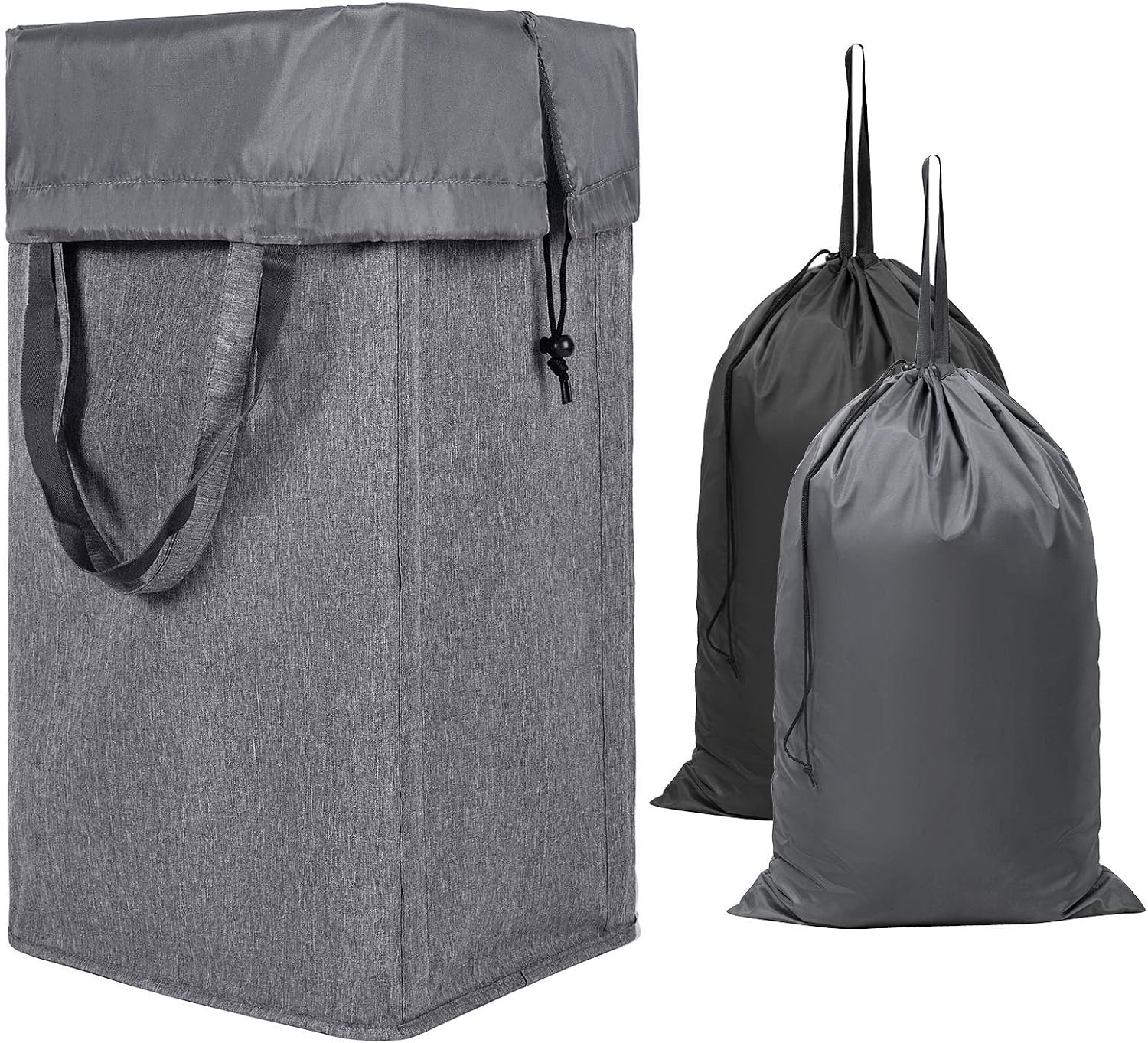 Chrislley Laundry Hamper with 2 Removable Bags 74L Foldable Laundry Basket with Handle Large Clothes Hamper Tall Dirty Clothes Bag Traveling Collapsable & Easy to Install Update Grey (24.5x13x13 In)