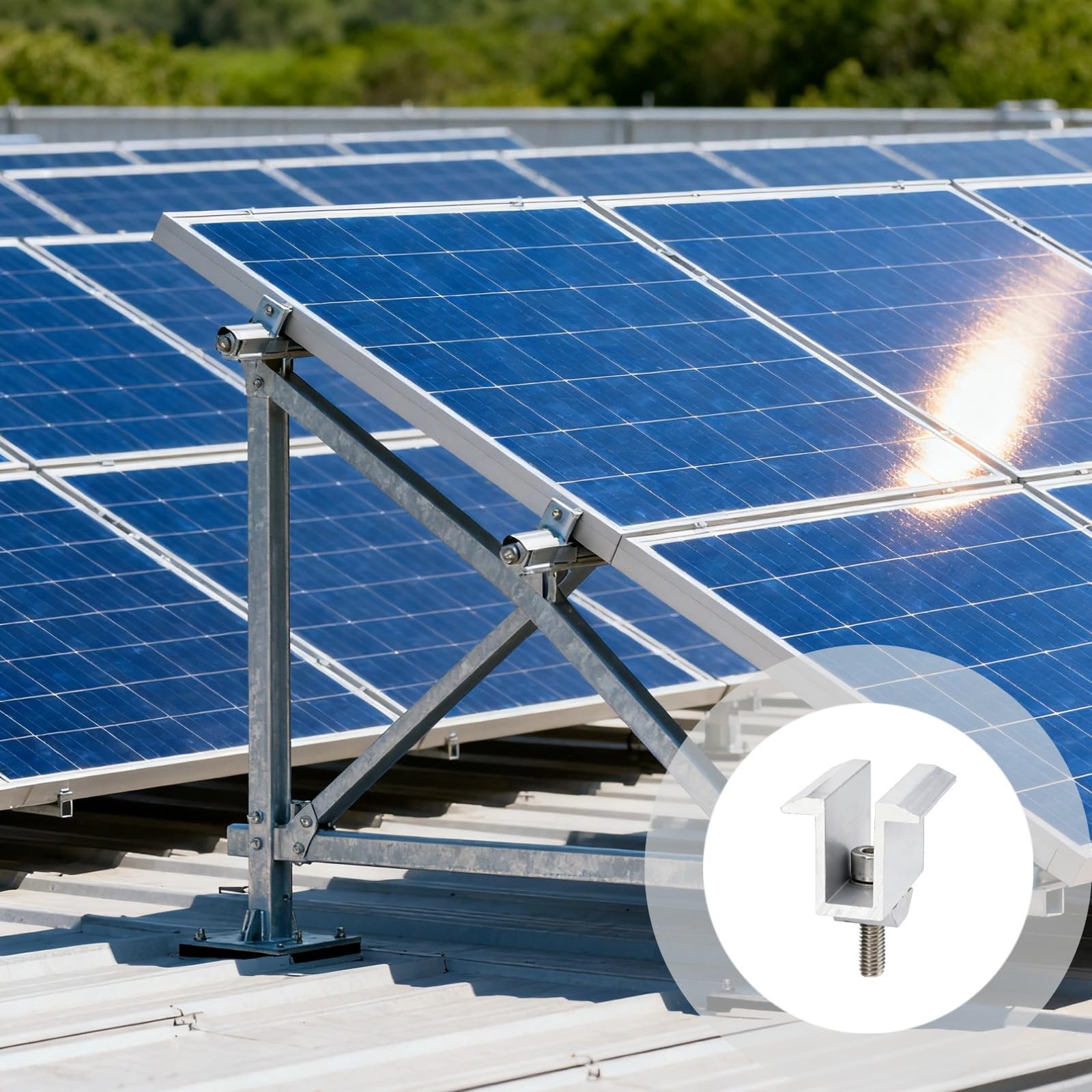 20 aluminiowych zacisków środkowych do paneli słonecznych, 1,7 cala/42 mm, bezpieczne Pv