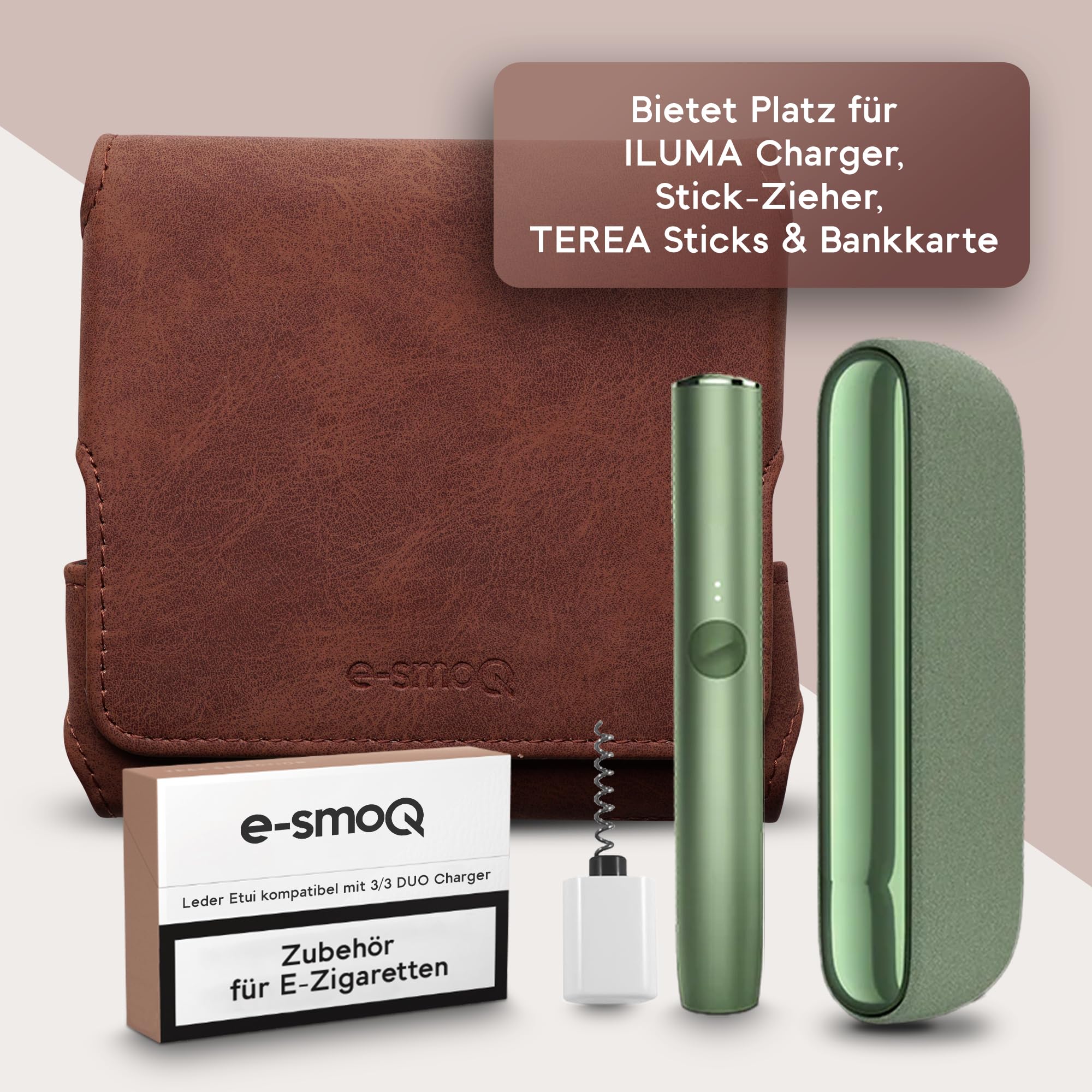 Custodia per IQOS ILUMA & ILUMA i – Custodia compatibile con accessori IQOS, pratica custodia per bastoncini di tabacco TEREA, mini posacenere o estrattore da ricamo (marrone)