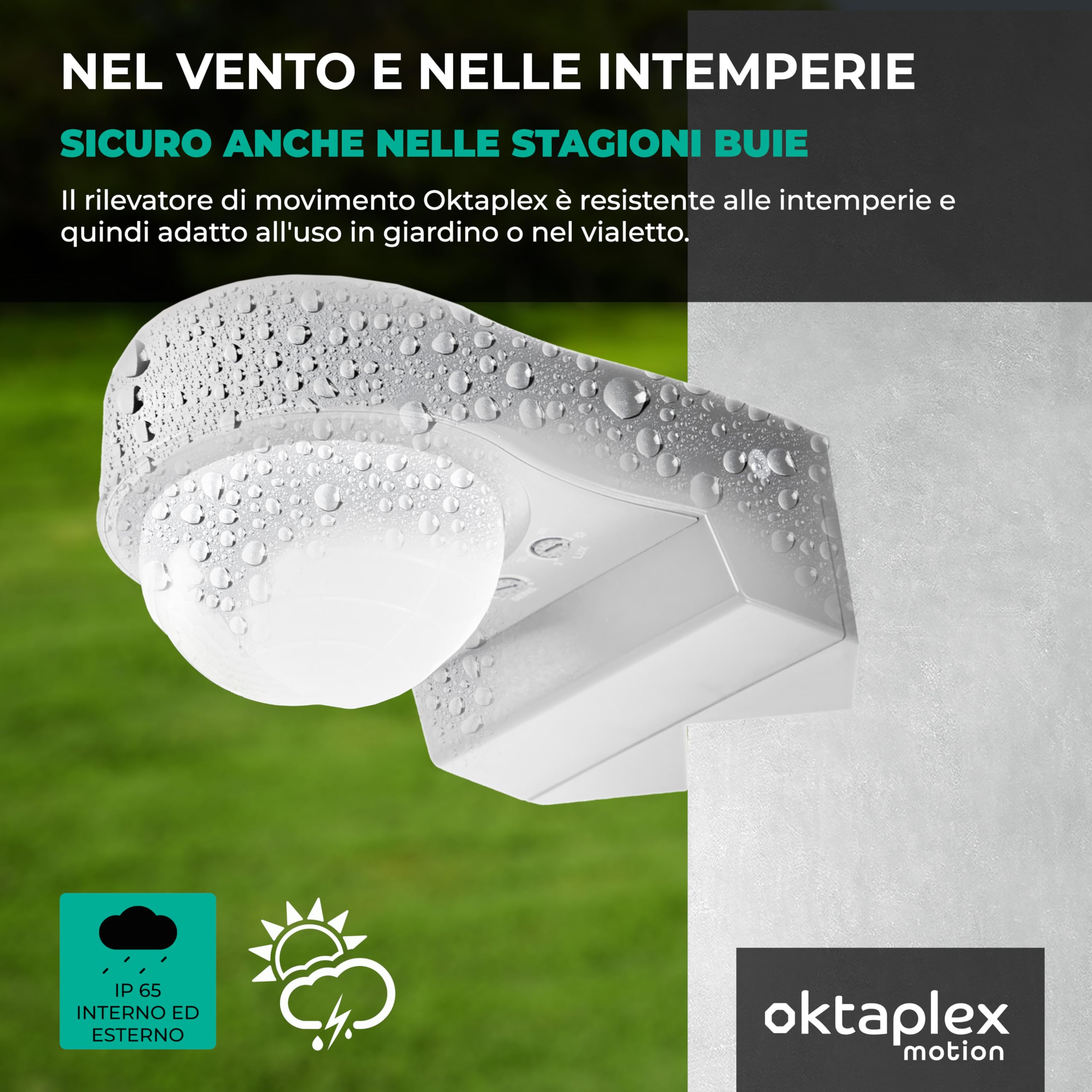 Oktaplex Don set da 2 sensori di movimento per esterni bianchi 10 m | Sensore infrarosso IP65 240° orientabile 10m compreso staffa angolare 230V