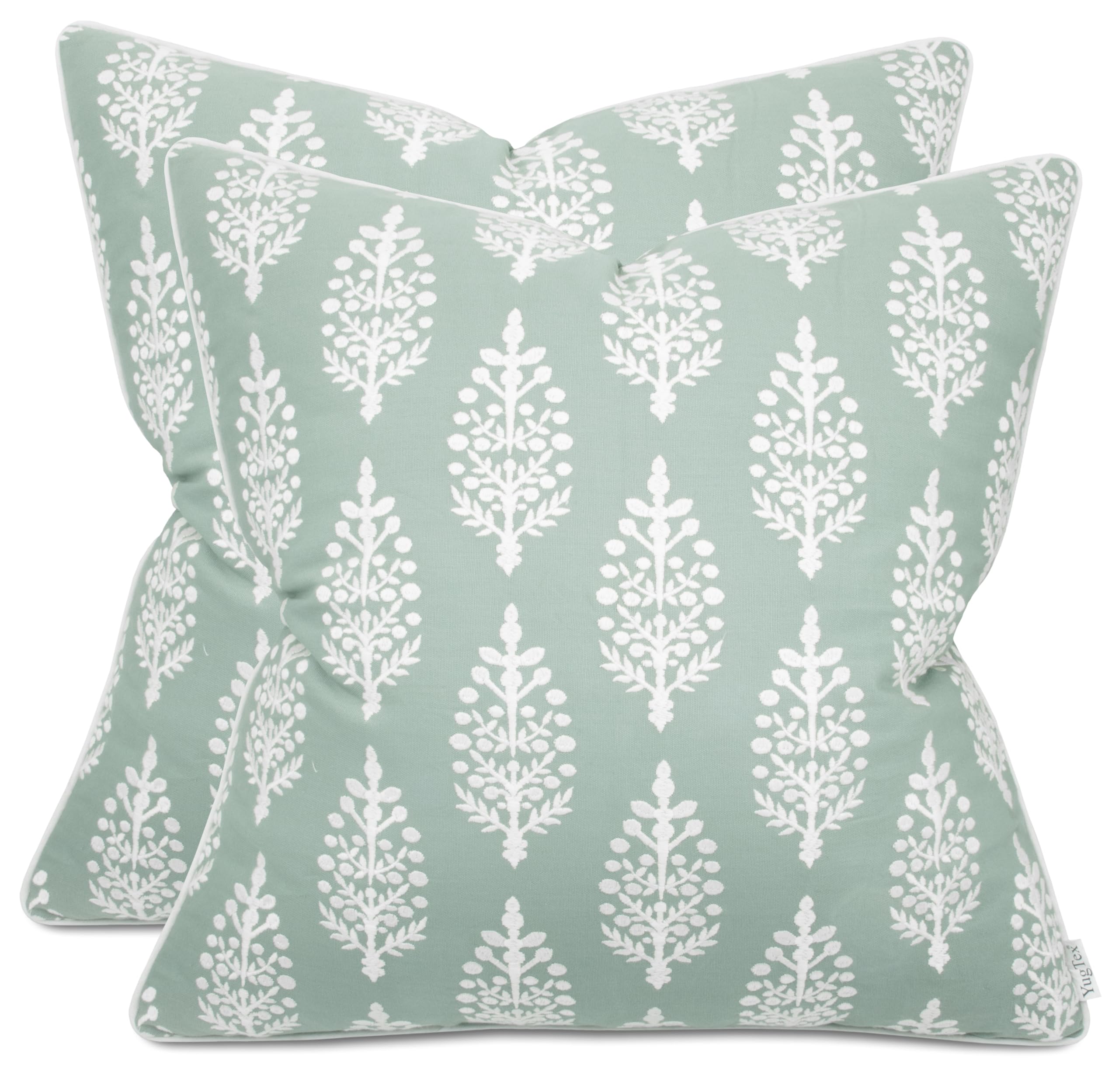 YugTex Chandni Paiseley Set of 2 Pcs Embroiderd Decorative Square Accent Throw Pillow Cover - Sofa, Chair, Couch, Bedroom, Living Room, Farmhouse Home Decor - 20x20 Inches-Light Teal