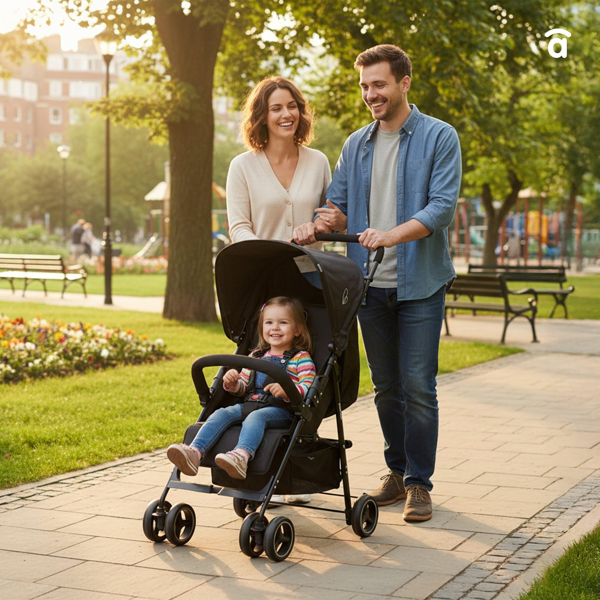 Asalvo Berlin Poussette ultra légère pour bébé avec dossier inclinable, harnais 5 points, SPF50+, capote, maniable et sécurité maximale, jusqu'à 16 kg, noir