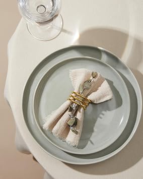Pokini 32 Piece Dinnerware Set for 8 with Pasta Bowls, Gray Green Reactive Glaze Stoneware | All‑in‑One Host Set for Entertaining, Holiday Meals, Multi‑Course Dish Set | Unique Irregular Look