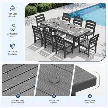 KINGYES Outdoor Armless Dining Chairs Set of 6,HDPE Patio Chairs,Grey