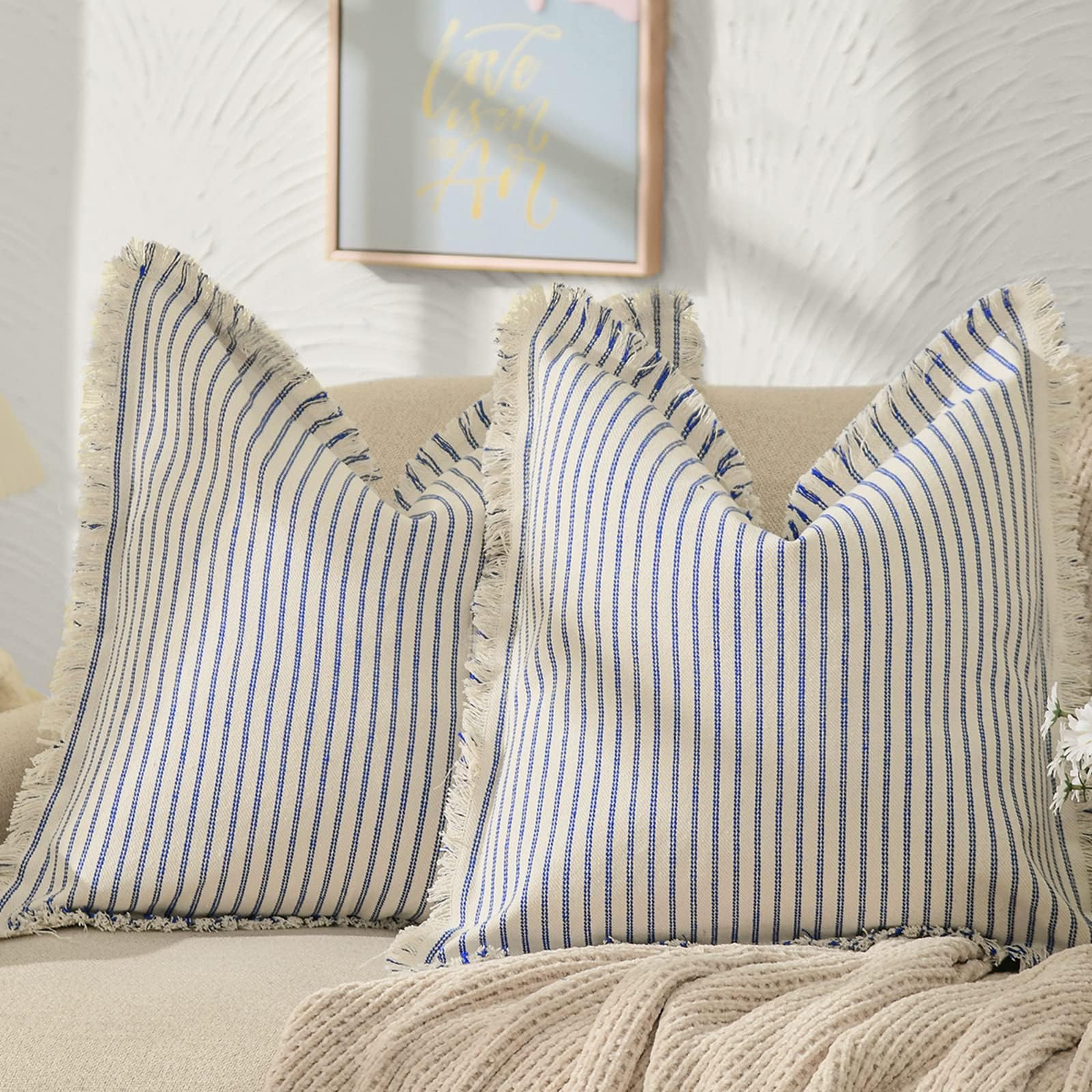 Housses de coussin 50x50 cm ZWJD en coton avec franges pour décoration de salon et chambre
