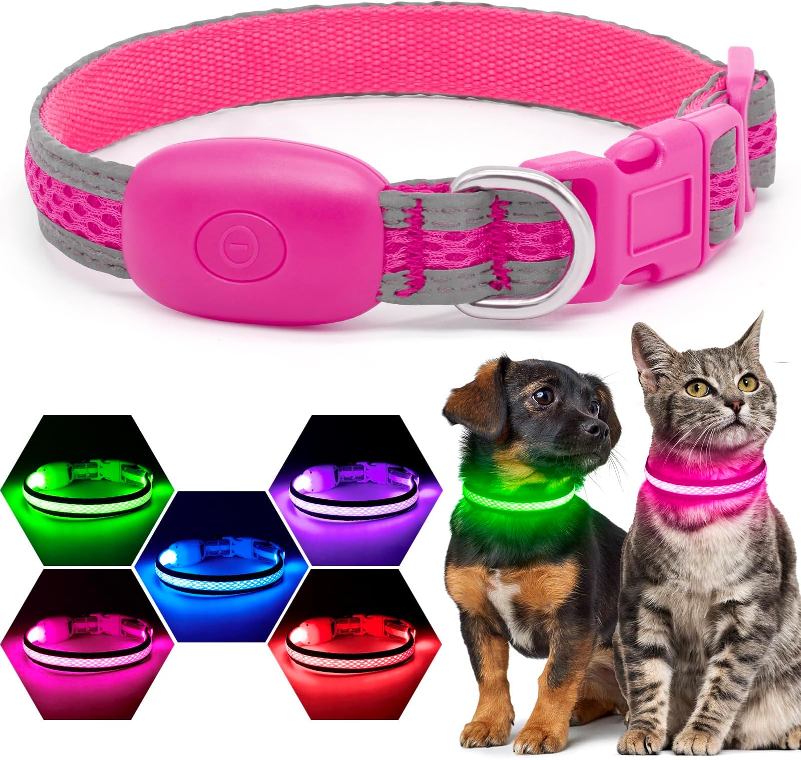 USB Rechargeable LED Dog Collar - Brightest Safety Light for Night Walking