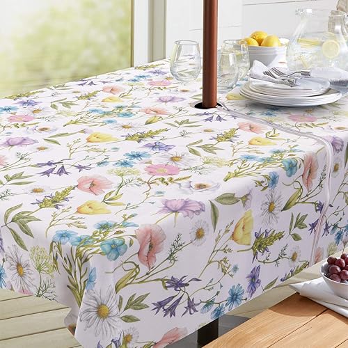 Miniatura 2 de ColorBird Mantel para exteriores de primavera y verano, impermeable, a prueba de derrames, de tela de poliéster, con agujero para sombrilla de