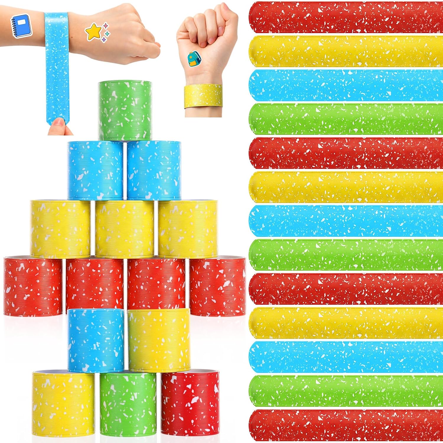 100 Pcs Back to School Slap Bracelets Bulk First Day of School Favors Assorted Marble Colors for Students Teens Classroom Rewards Gifts Party Supplies Decorations (4 Colors)