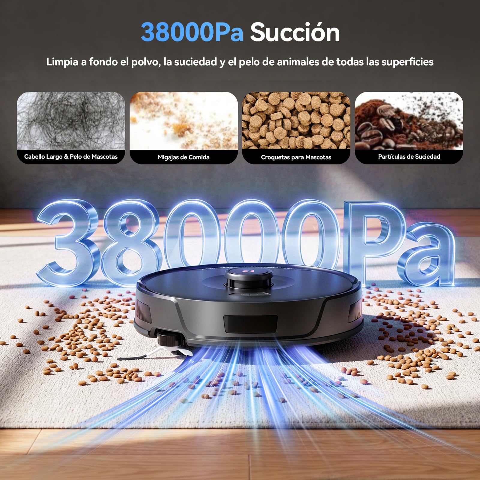 Redkey D8 Pro Robot Aspirador y Fregasuelos, 38000Pa Potente Succión con Estación de Succión 4L, Anti-Enredo de Pelos, Navegación LiDAR, Aspirador Robot 4-en-1 Aspira y Friega para Suelos, Alfombras