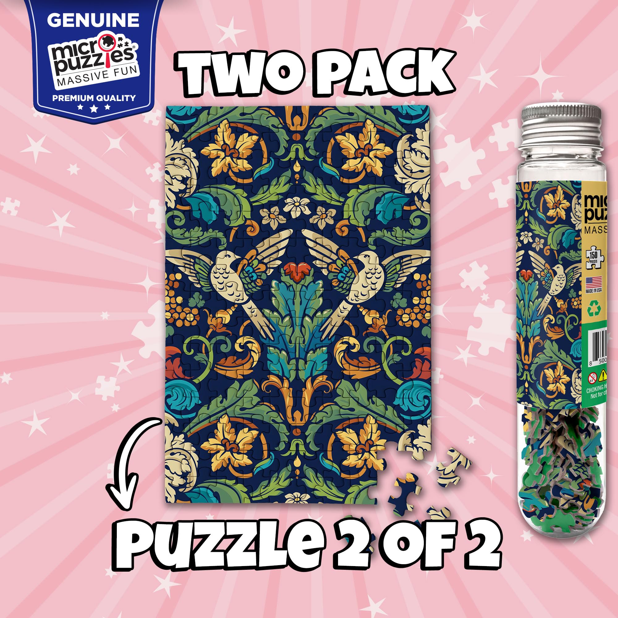 MicroPuzzles "Victorian Wallpaper" 2-Pack - Mini Puzzles for Adults, 150 Piece Small Puzzles for Adults and Teens - 4" x 6" Inch, Compact and Challenging Portable Jigsaw Puzzles - Image 3