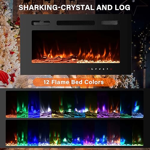 Miniatura 2 de Chimenea eléctrica de 30 pulgadas, chimenea montada en la pared, chimenea LED con troncos, chimenea eléctrica empotrada con control remoto, chimenea