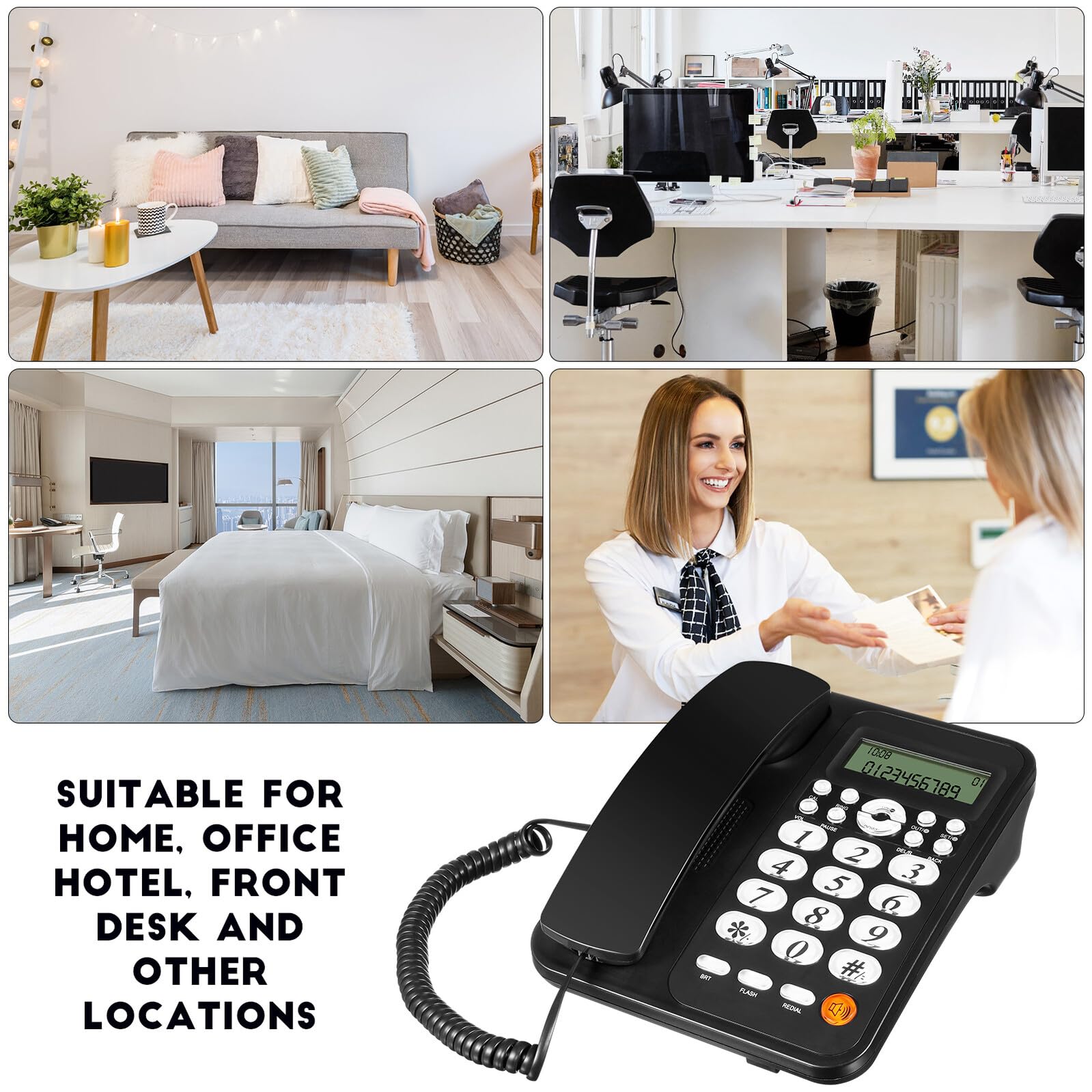 Telefono con per Anziani Display Chiaro con Identificatore Chiamata Funzioni Rifiuto e Trasferimento Chiamate Design e Connessione Stabile e Affidabile