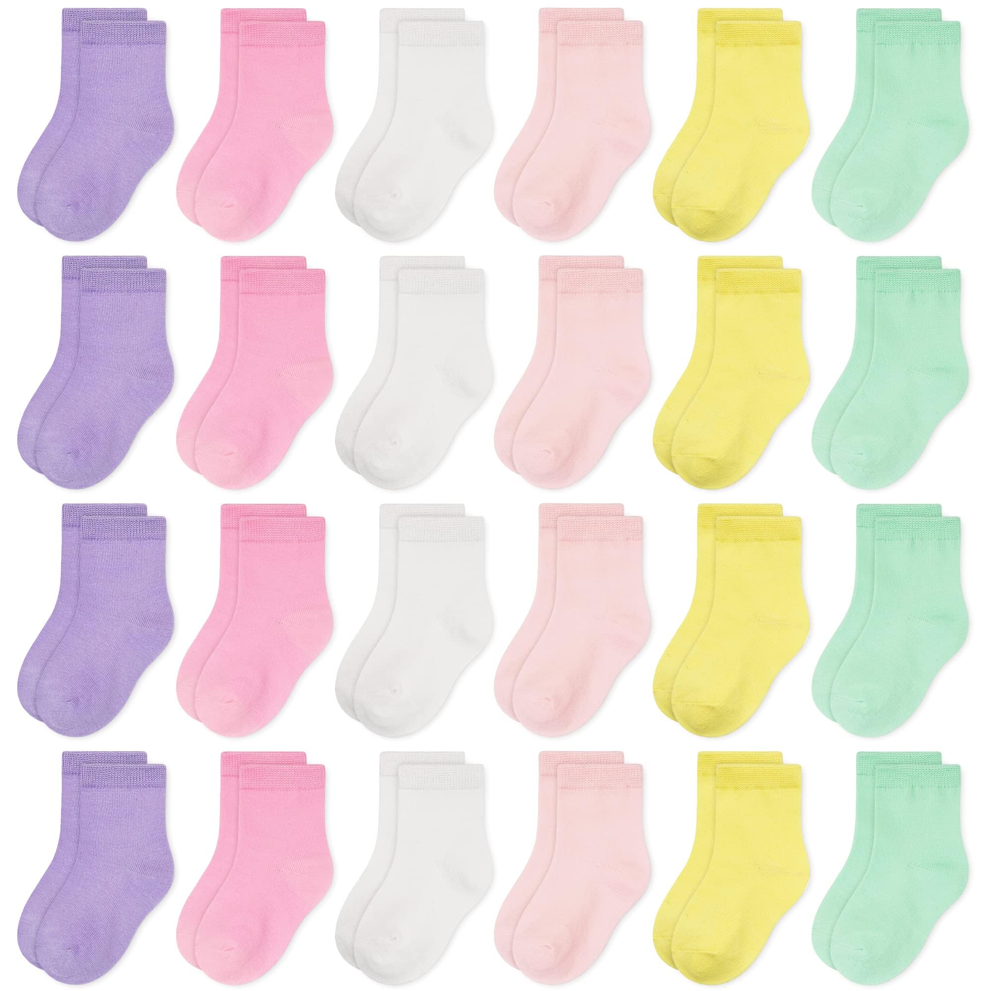 TRAMLE Baby Girls Kids Socks, 24 Pairs Toddler Colorful School Breathable Children Crew Socks 7-10 Years Old