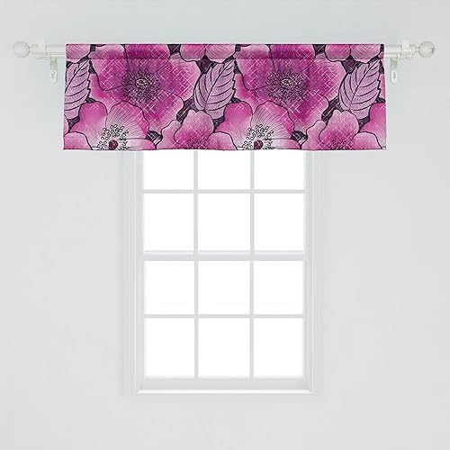 Miniatura 2 de Ambesonne Cenefa de ventana de amapola, flores retro onduladas con estampado de pétalos y hojas de ensueño, cenefa de cortina para decoración de