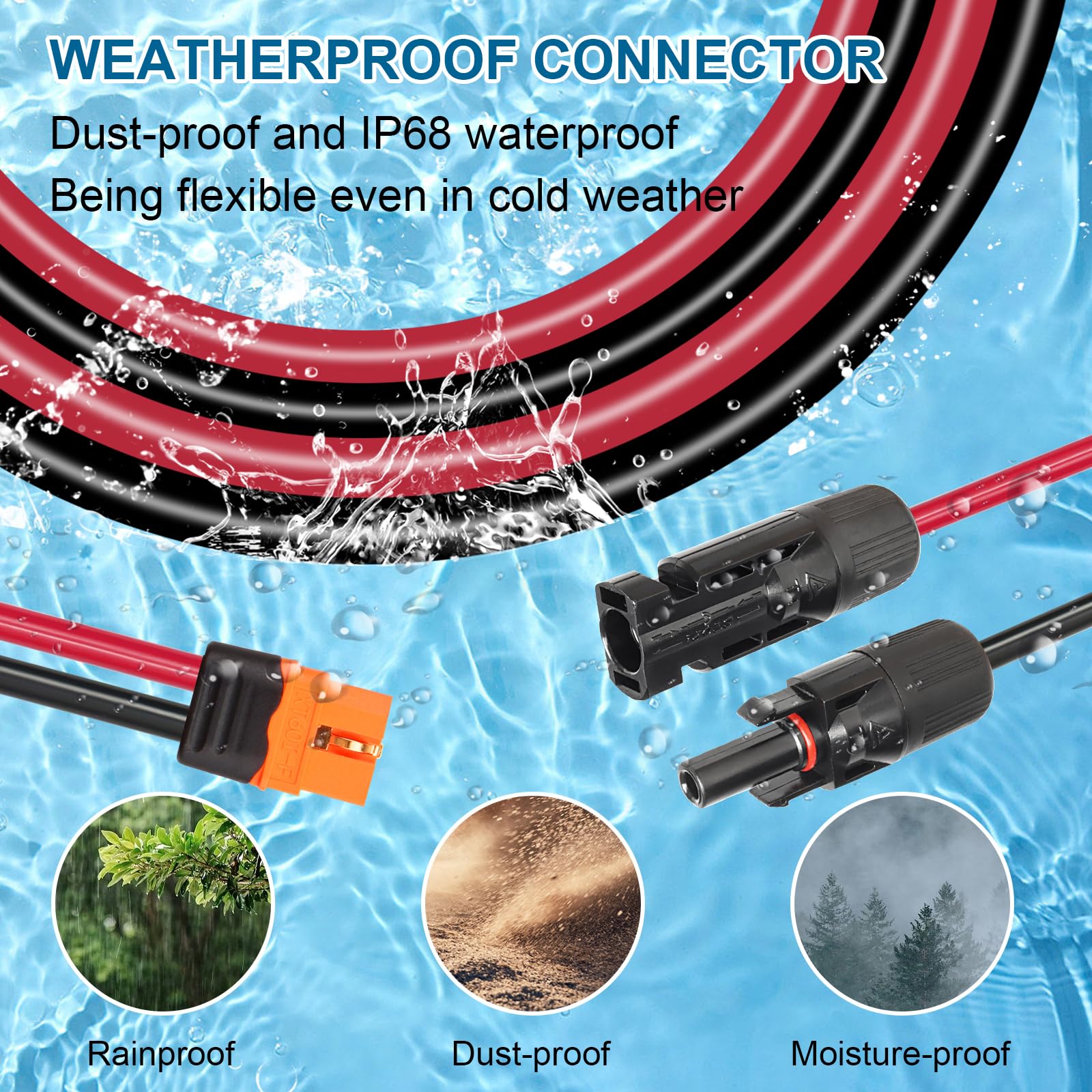 MOOKEERF Cable solar a XT60i – 10 AWG 30 pies de panel solar a XT60i conector adaptador con funda protectora ignífuga XT60i-F cable de extensión para estación de energía portátil generador solar