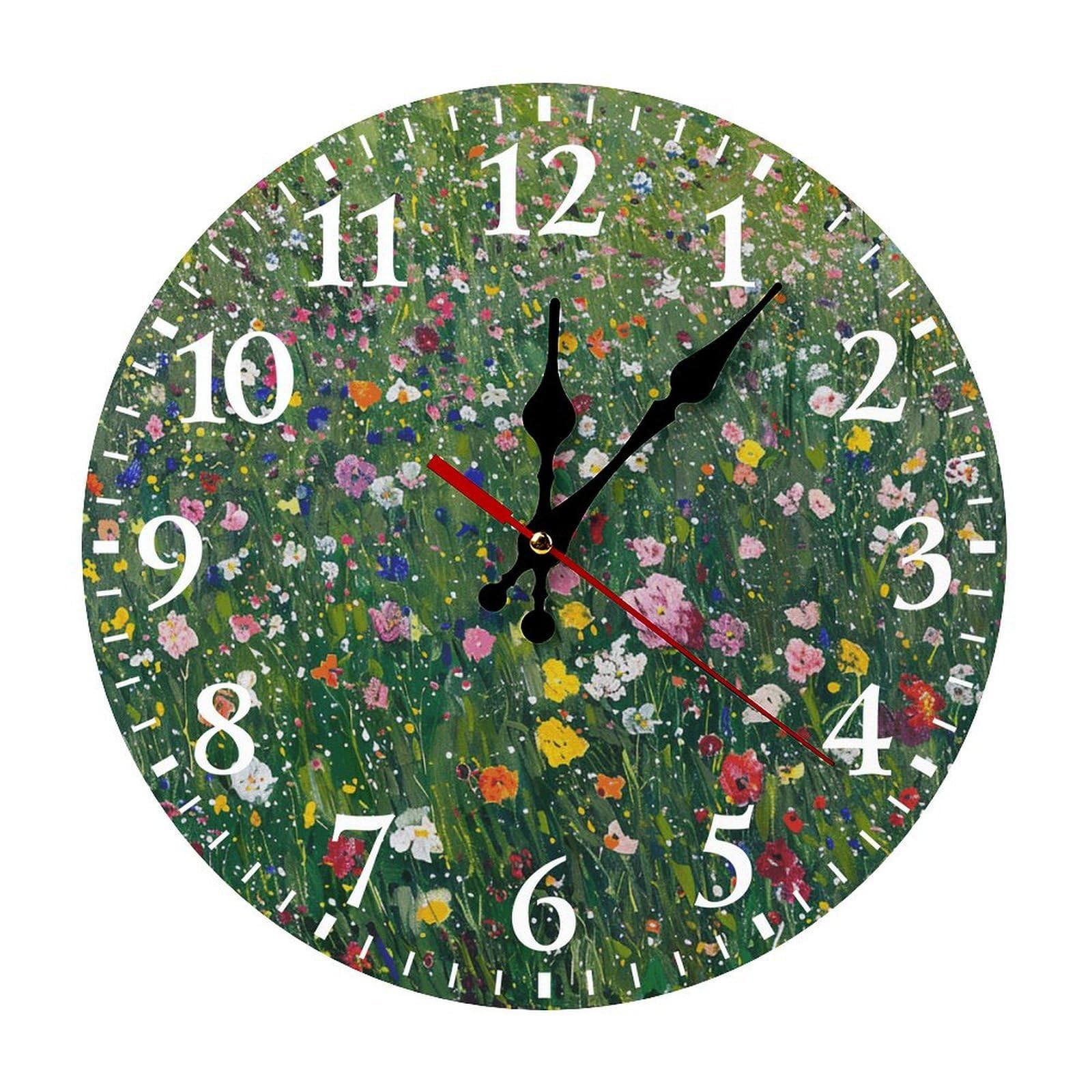 NTVOWPZO 10 Inch Wall Clock A Field of Wild Flowers Battery Operated Wall Clocks Silent Non-Ticking Round Wall Clock for Living Room Kitchen Home Office Wall Decorative Clock