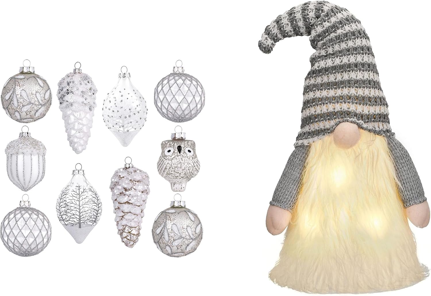 Valery Madelyn Glass Christmas Ornaments Set&Christmas Gnome Tree Topper with Timer(2 Items Buddle)