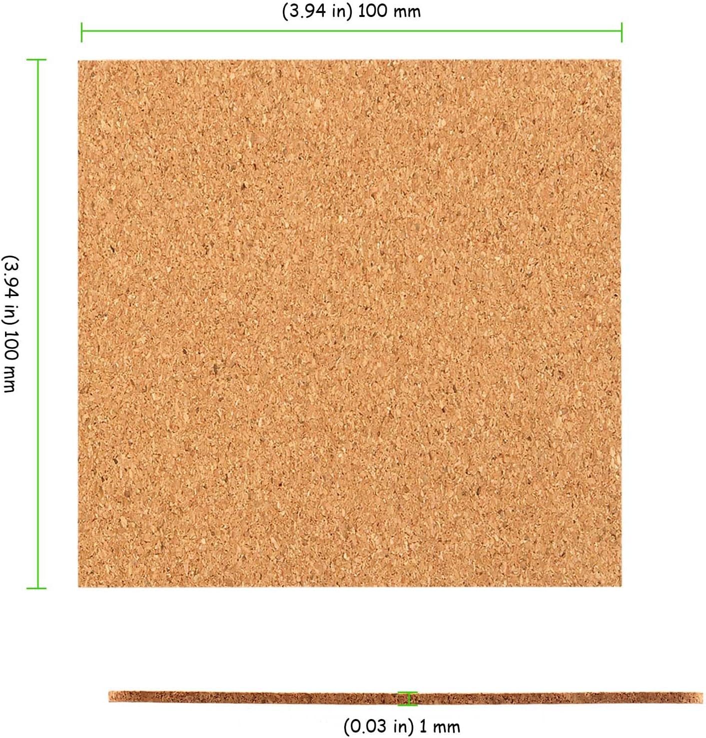300 Pieces Self Adhesive Cork Squares Coaster, 4 x 4 Inches Coasters 0.03 Inch Thick Bulk Tile Cork Coaster Backing for DIY Crafts Supplies(Natural) - Image 2