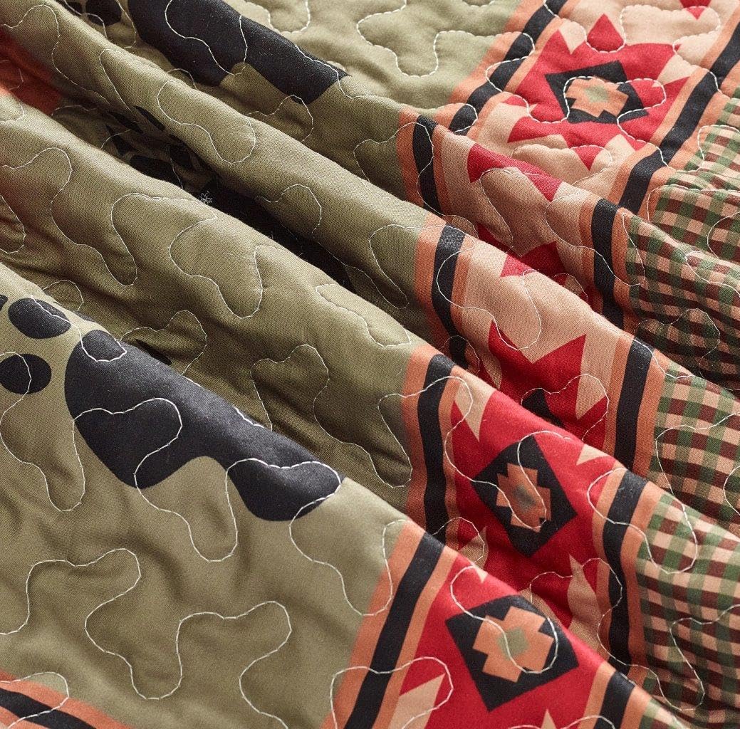 Virah Bella 3 Piece Full/Queen Cabin Quilt Bedding Set - Bear and Paw - Rustic Country Reversible Patchwork Comforter Set with Decorative Pillow Shams