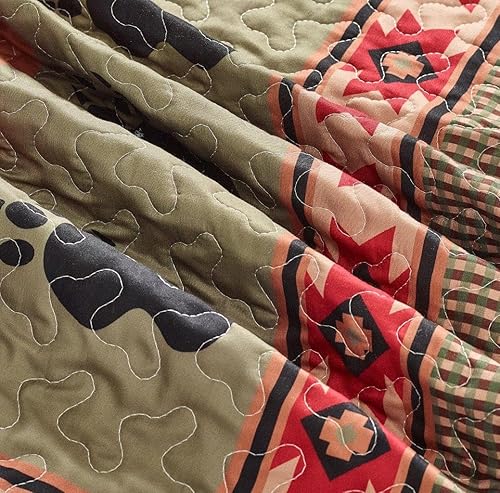 Miniatura 9 de Virah Bella Juego de ropa de cama de 3 piezas tamaño King - Oso y pata - Juego de edredón reversible rústico de mosaico de campo con fundas